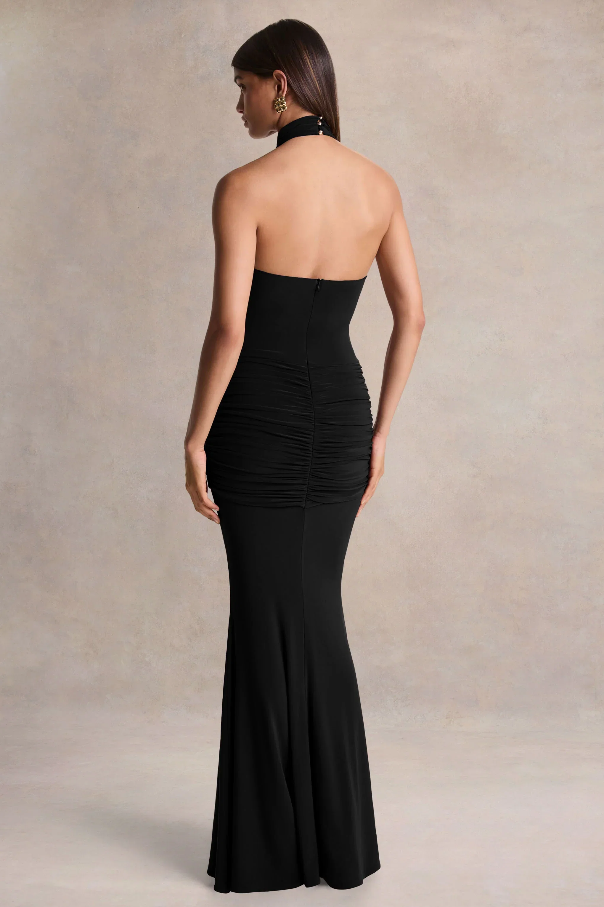 Hyla | Black High-Neck Maxi Dress With Sash-Detail