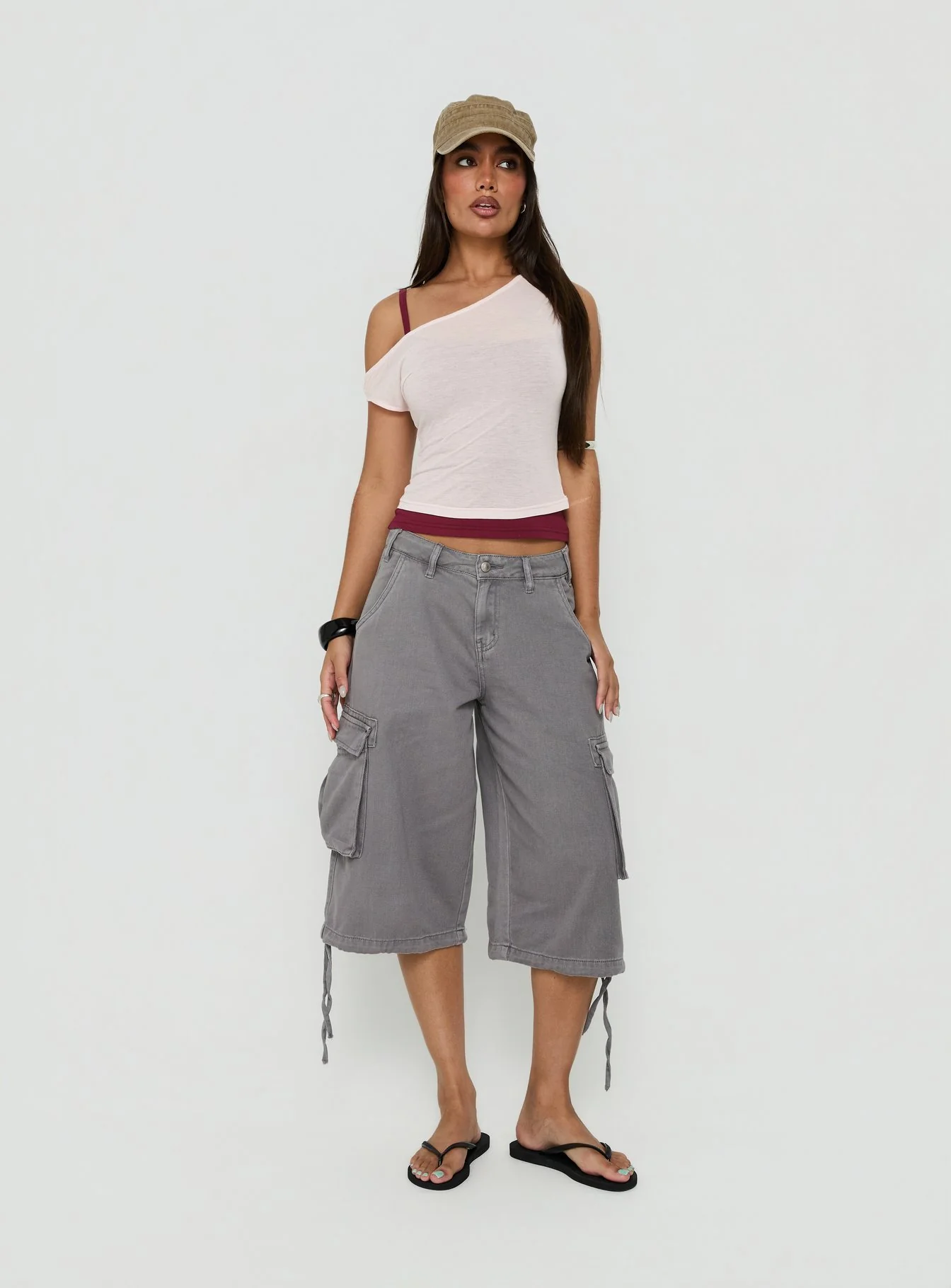 Klaretta Off Shoulder Draped Layered Top Pink / Burgundy