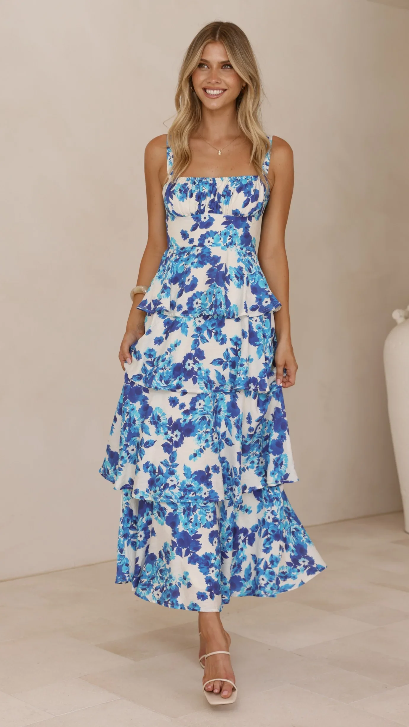 Odilia Maxi Dress - Blue/White Floral