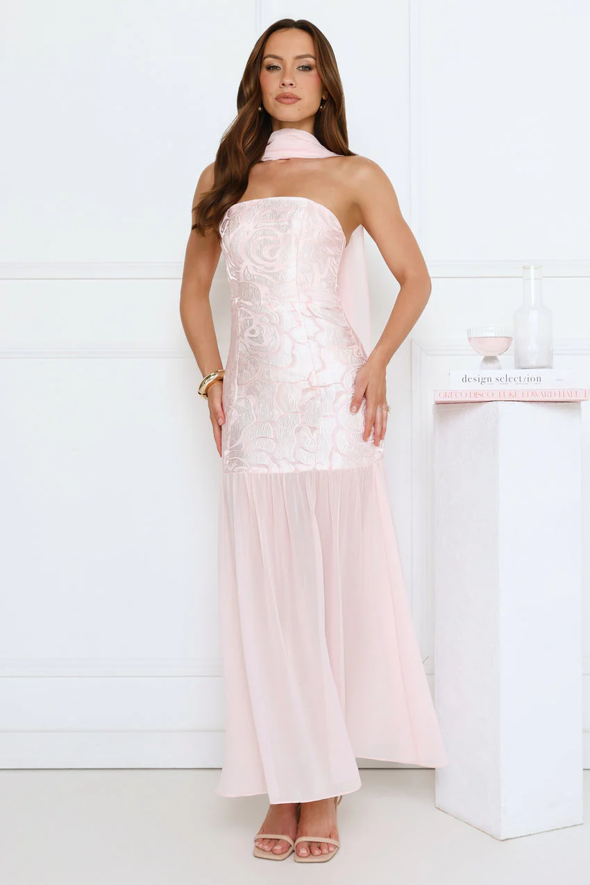 Sophisticated Night Strapless Maxi Dress Pink - luluinthesky
