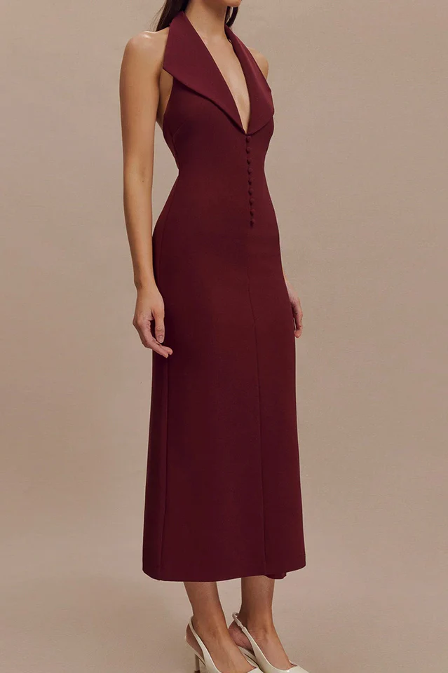 Annita Crepe Halter Midi Dress