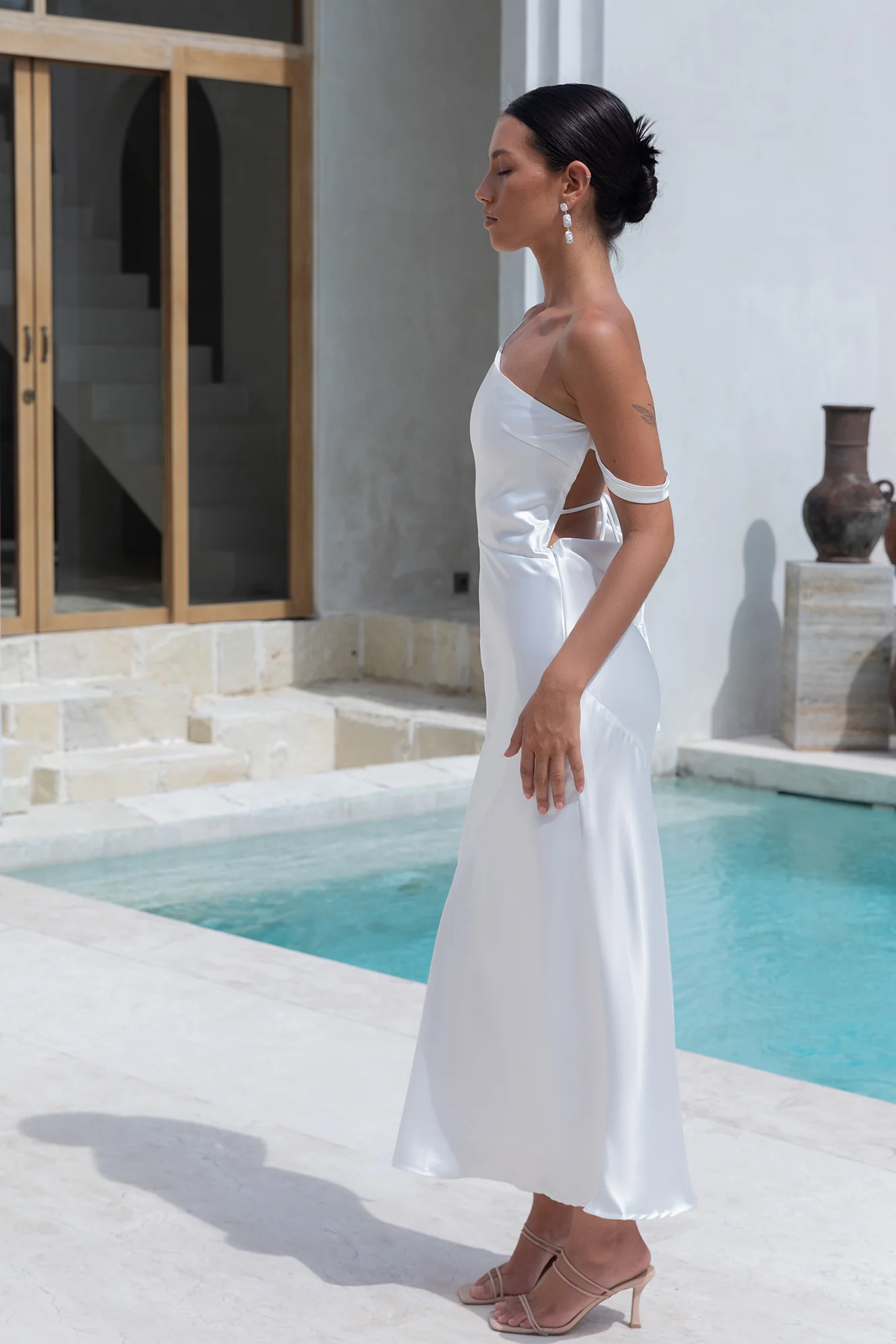 Angelica Satin Maxi Dress White - luluinthesky