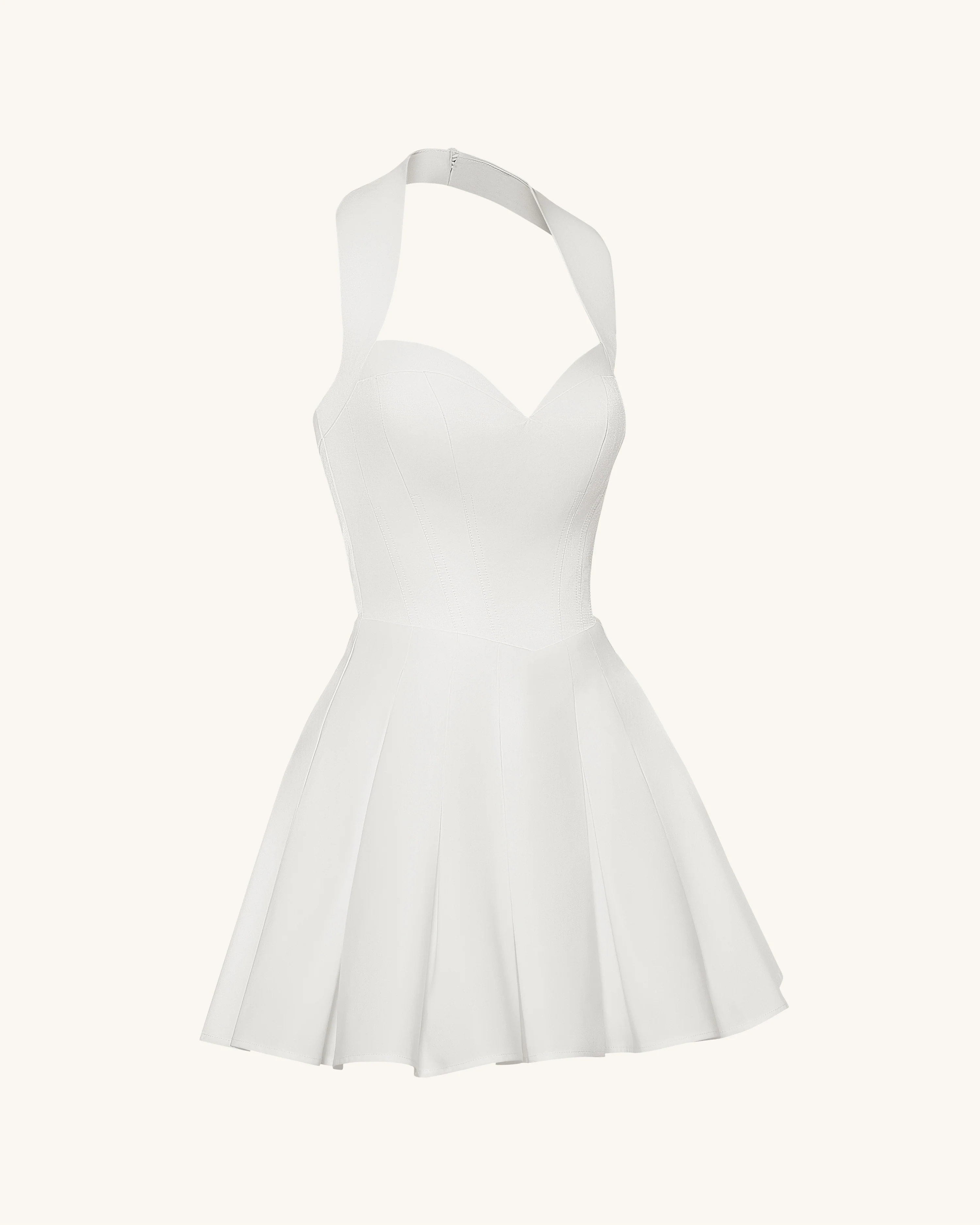Pleated Bustier Halter Mini Dress - White - FASHION NOB