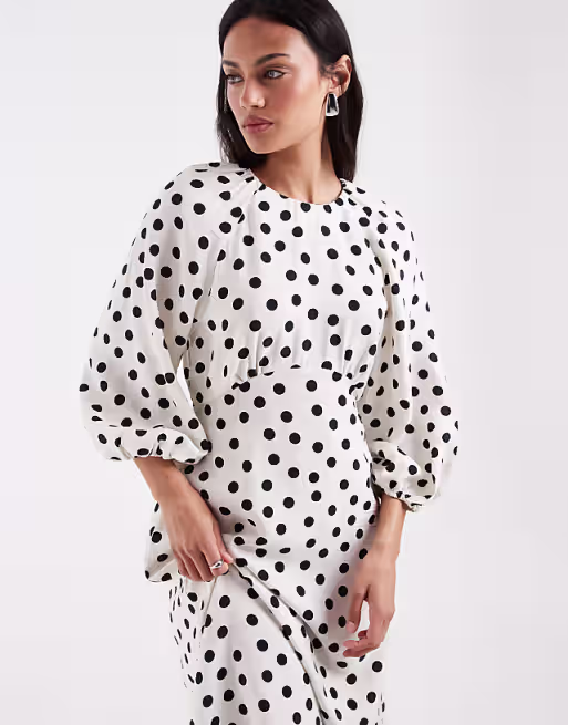 ONLY belt detail maxi dress in white polka dot print