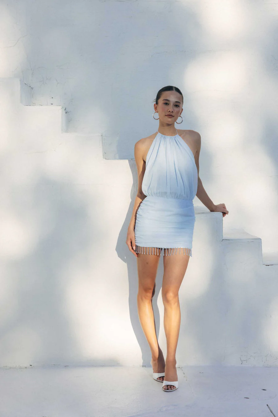 Sapphire High Neck Beaded Mini Dress