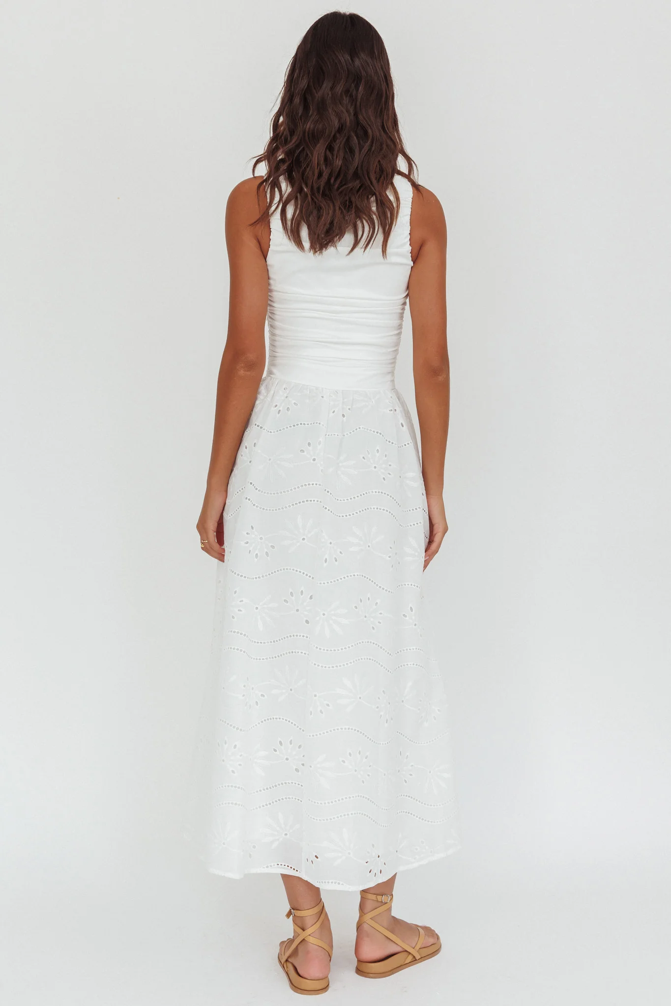 Dalayla Sleeveless Eyelet Maxi Dress White - luluinthesky