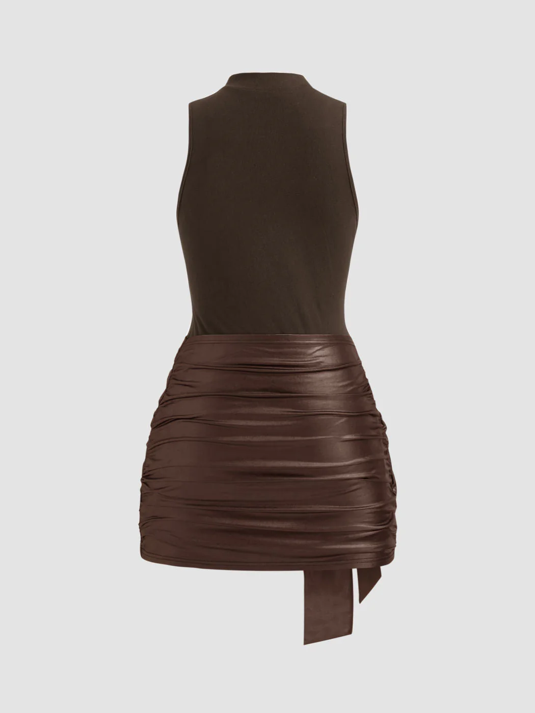 High Neck Ruched Knotted Mini Dress