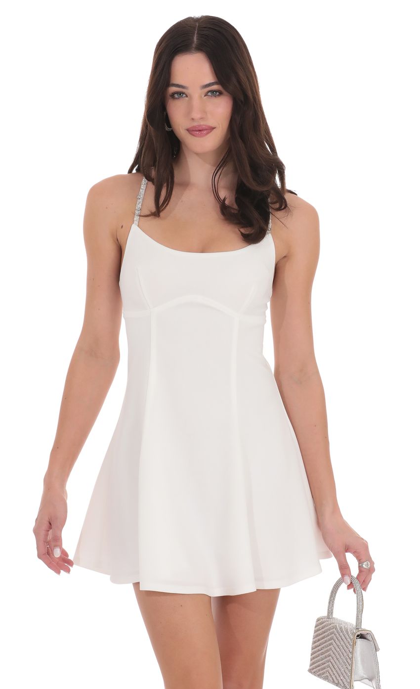 Rhinestone Fit and Flare Dress in White
