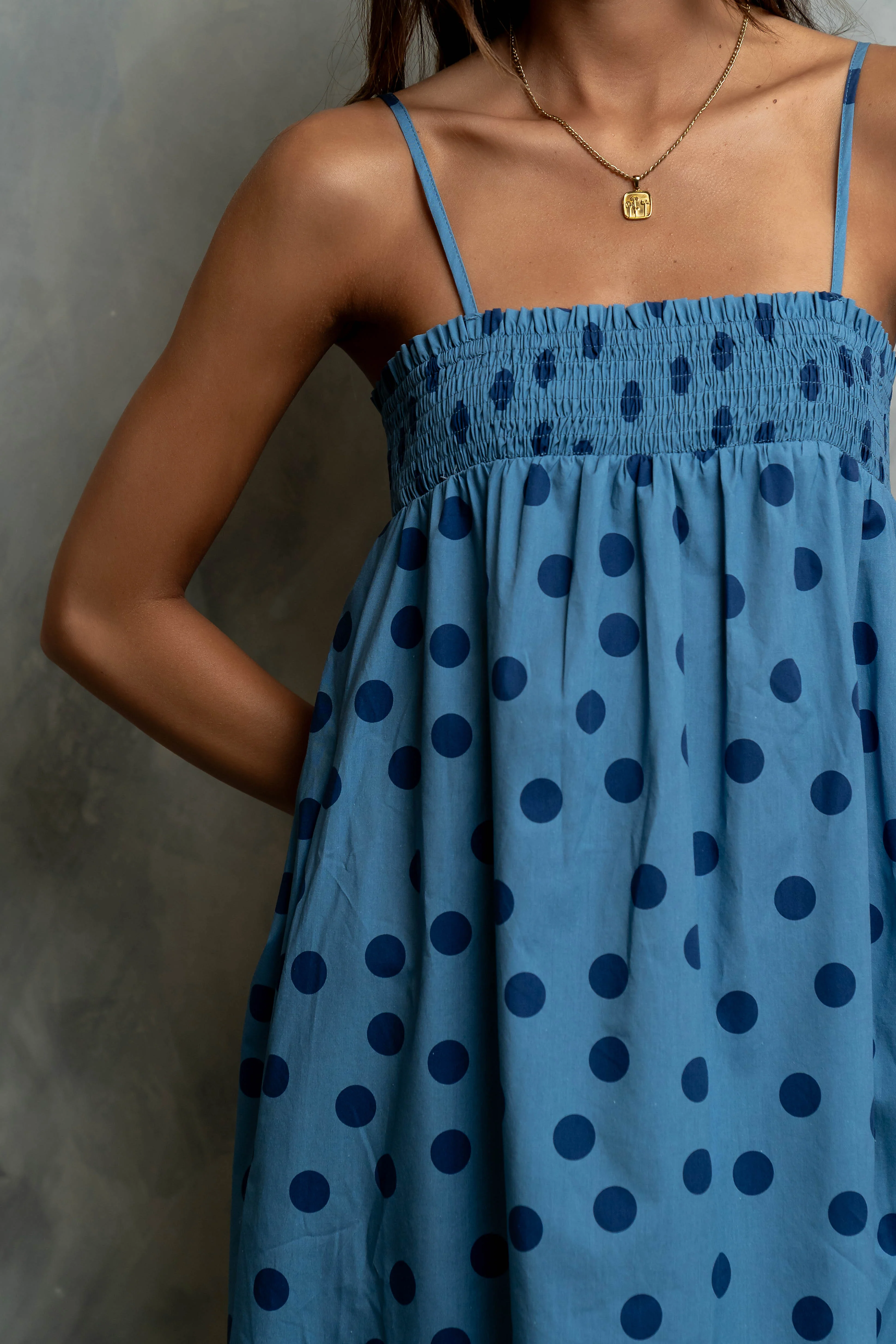Taylen Polka Dot Maxi Dress in Dusty Blue - FINAL SALE