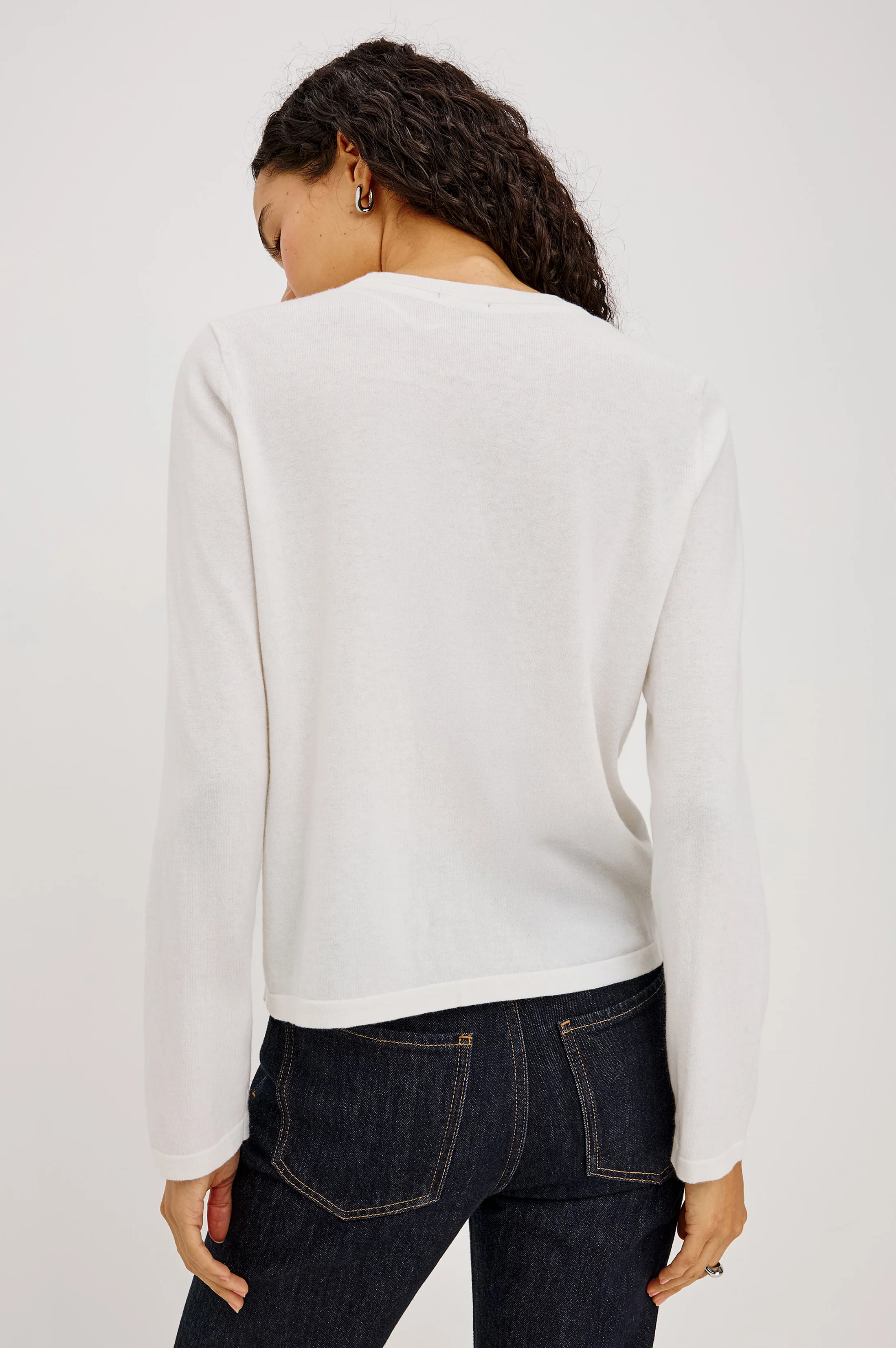 Cotton Cashmere Long Sleeve T-Shirt - White