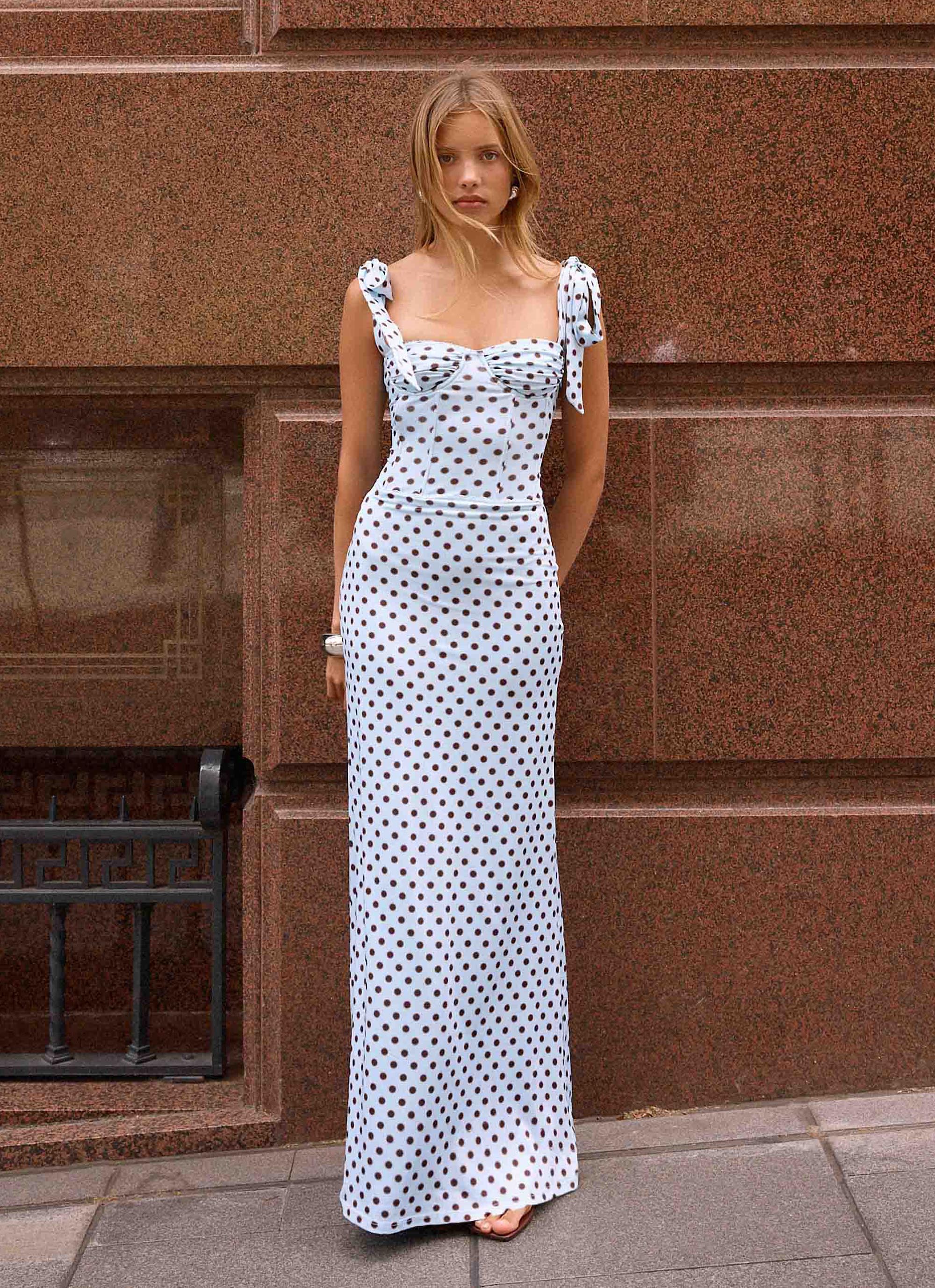 Akil Corset Maxi Dress - Blue Mocha Dot