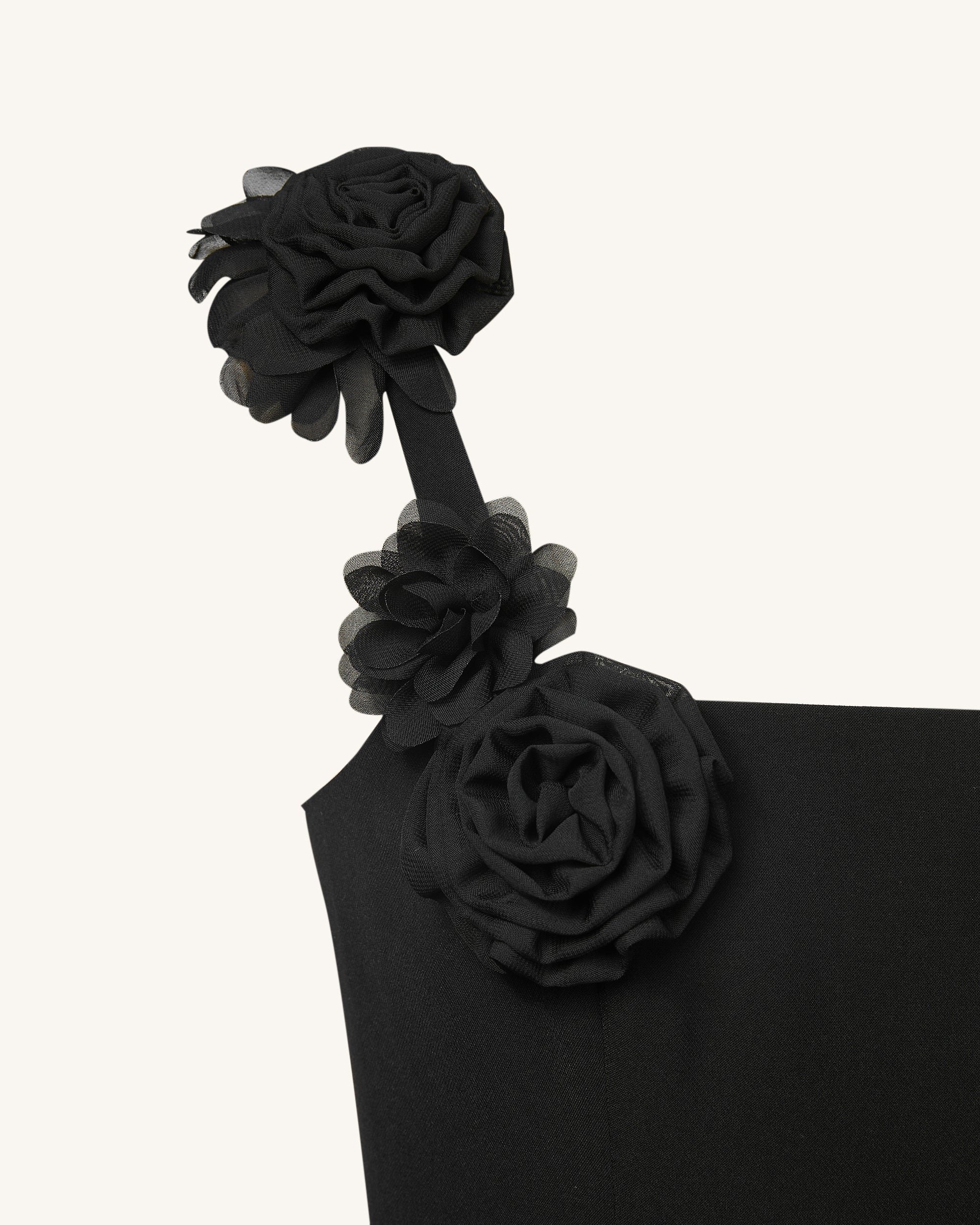 Elaina Black Rosette Applique Mini Dress - Black - FASHION NOB