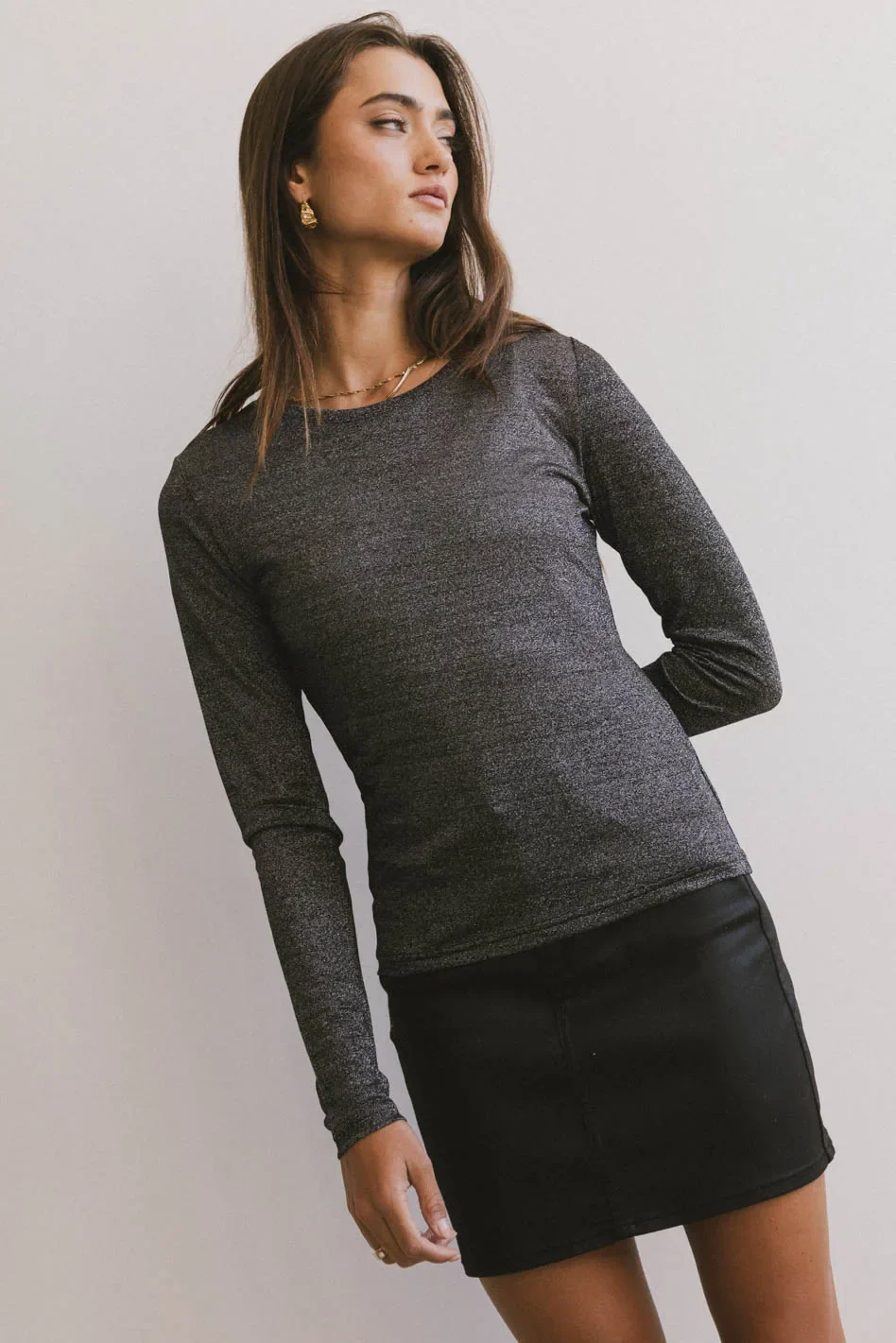 Della Shimmer Top in Black
