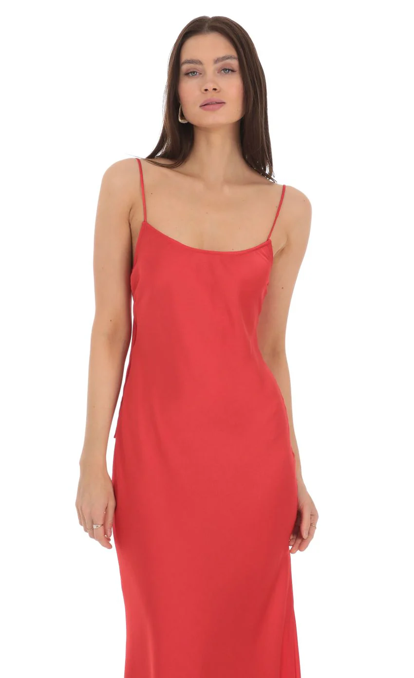 Back Bow Satin Dress in Red - luluinthesky