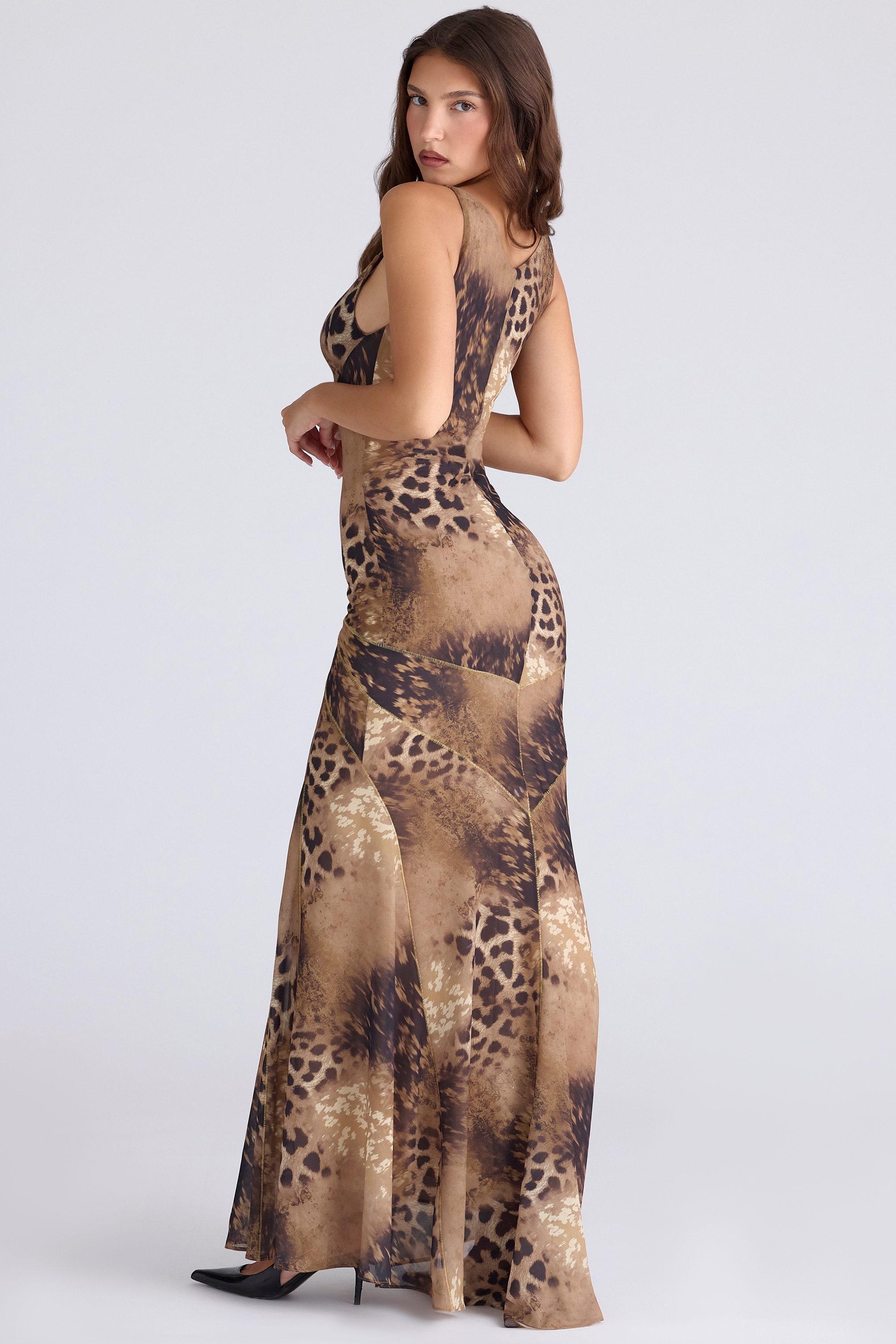 leopard print georgette panelled maxi dress - limited edition