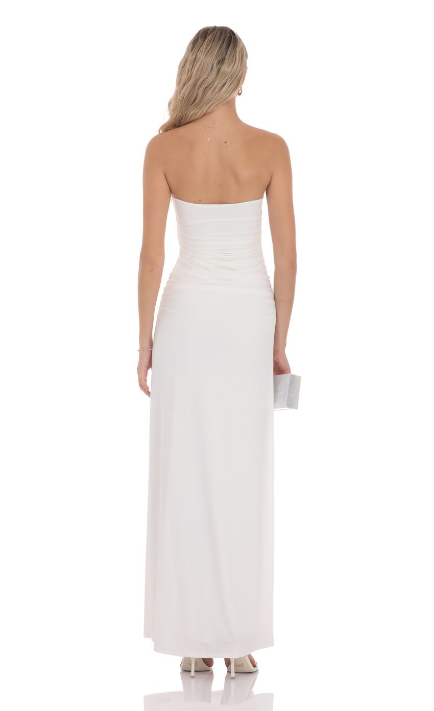 Embellished Strapless Maxi Dress in White