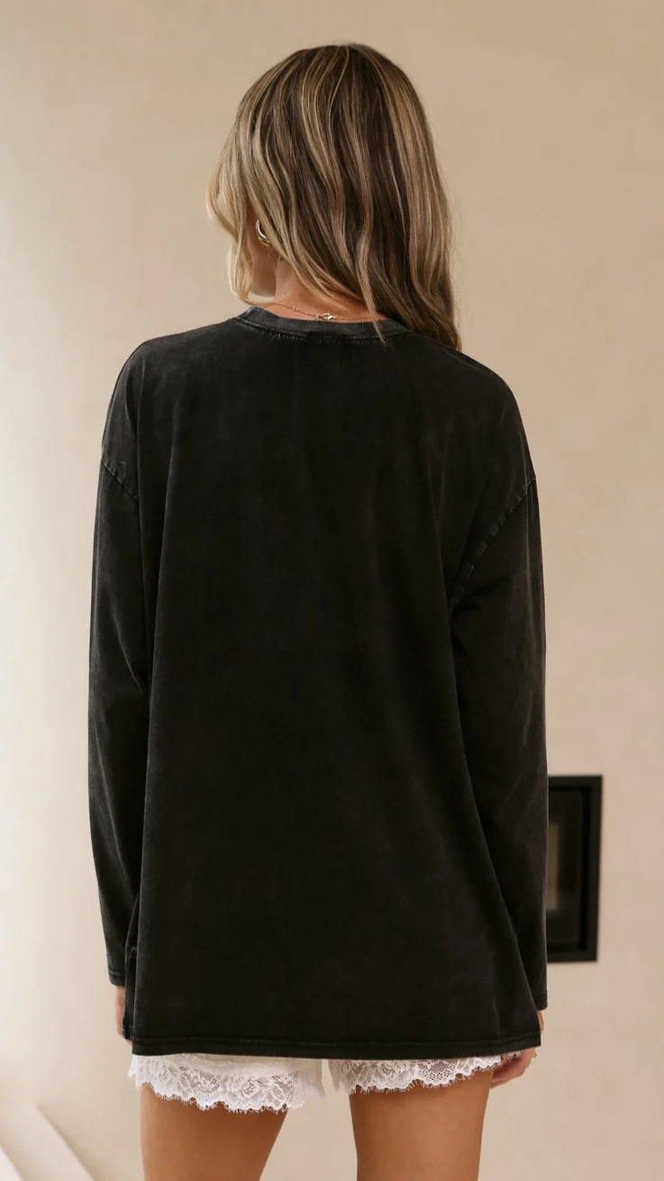 Darlin Long Sleeve Tee - Washed Black