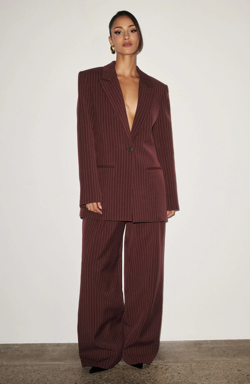 Reece Blazer - Burgundy Pinstripe - luluinthesky