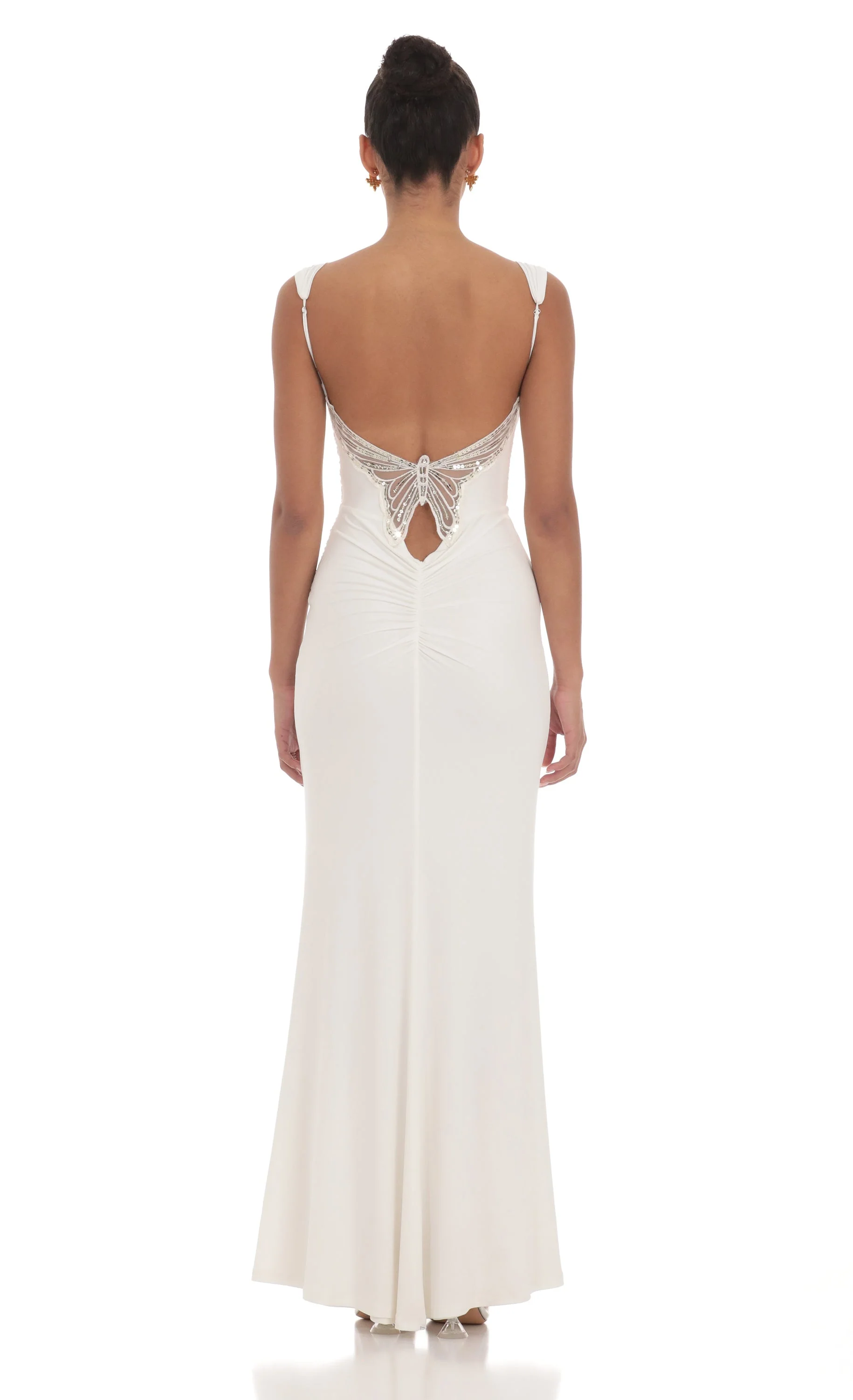 Back Sequin Butterfly Maxi Dress in White