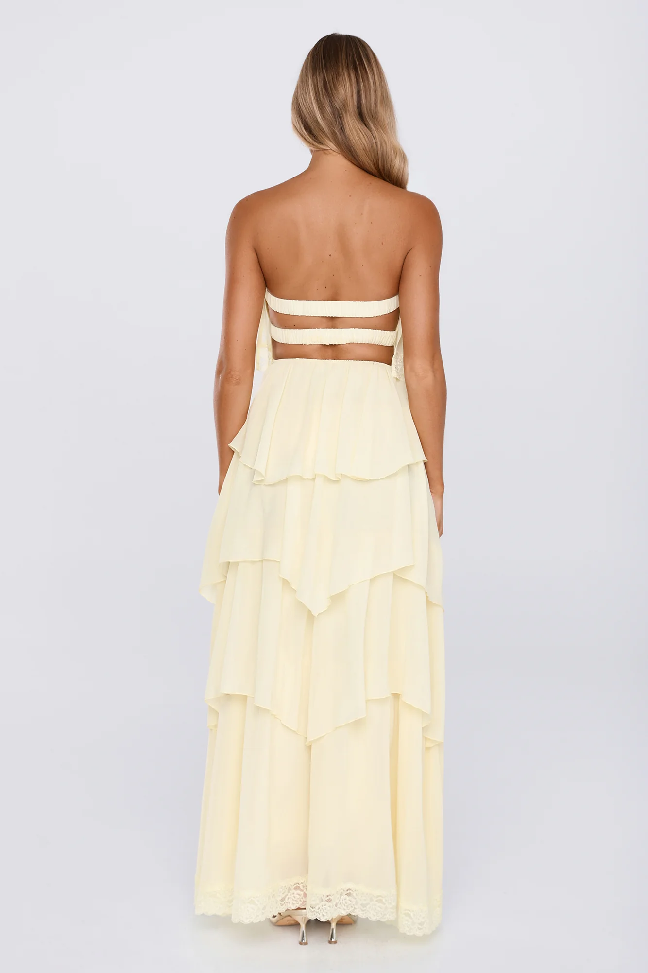 Glossy Days Strapless Maxi Dress Yellow - luluinthesky