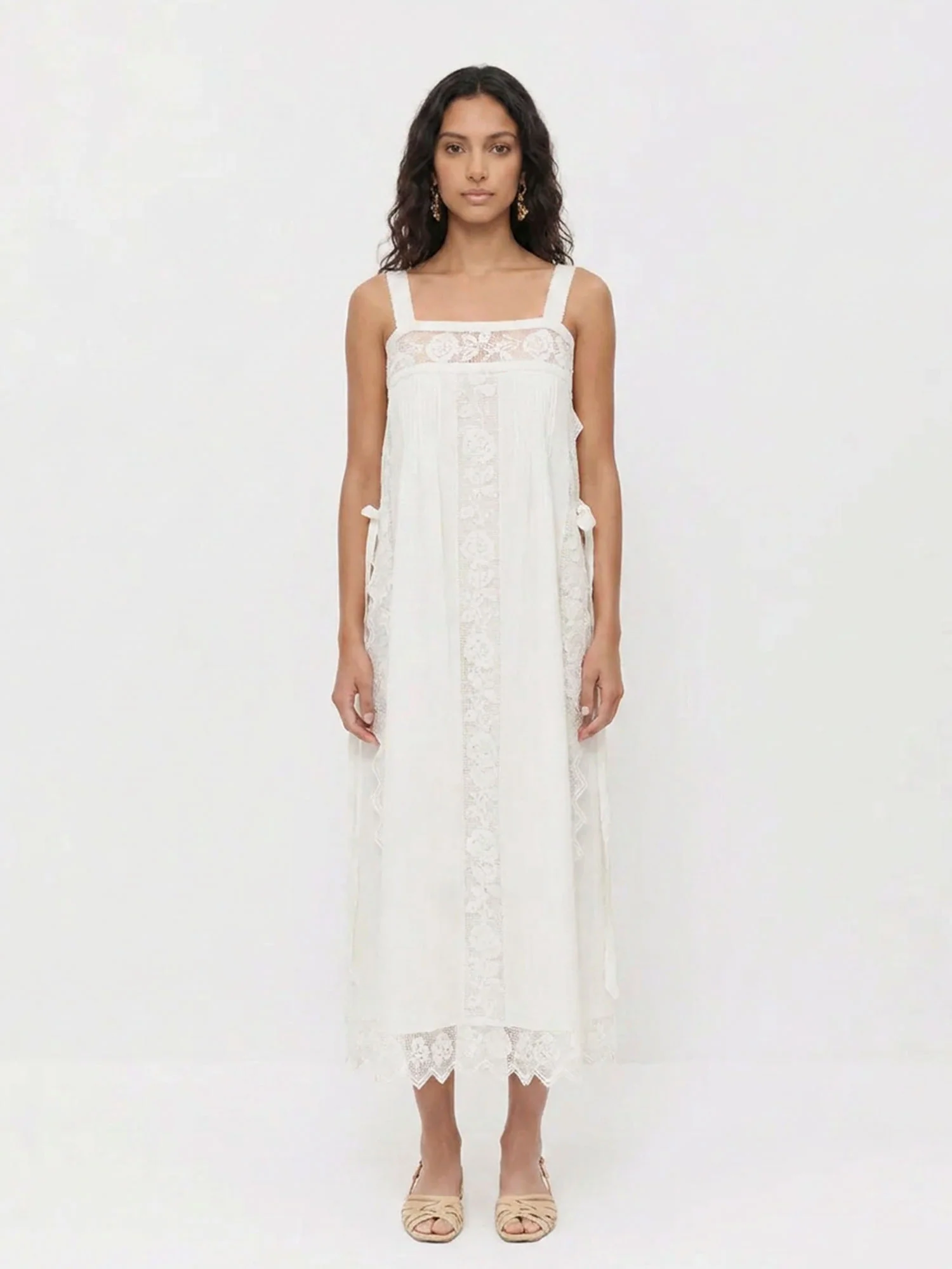 White Square Neck Midi Dress