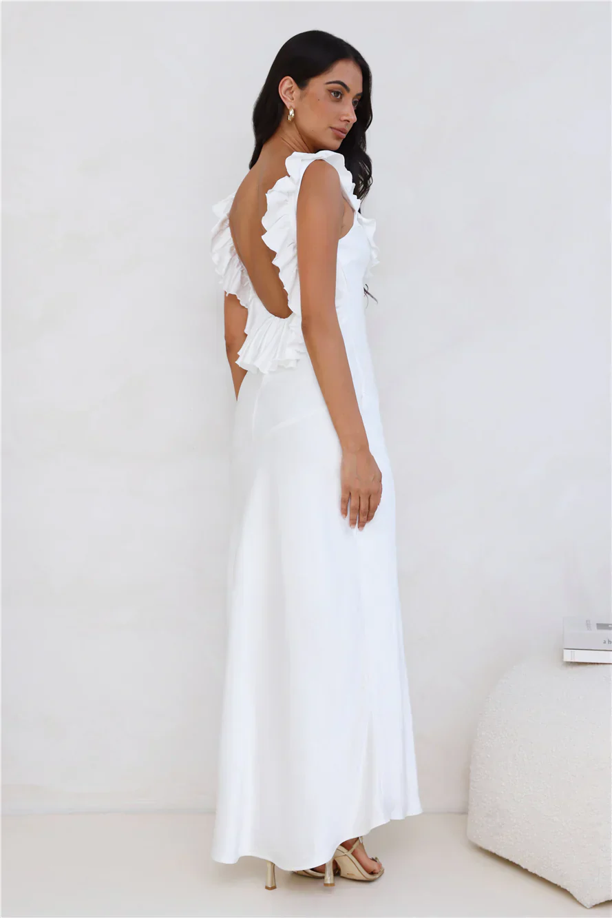 Chasing The Spark Satin Maxi Dress White