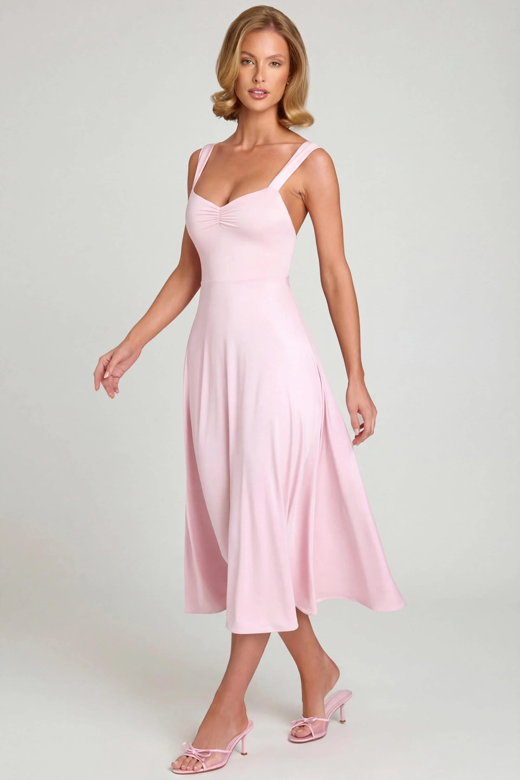 Sweetheart-Neck Ruched Midaxi Dress in Blush