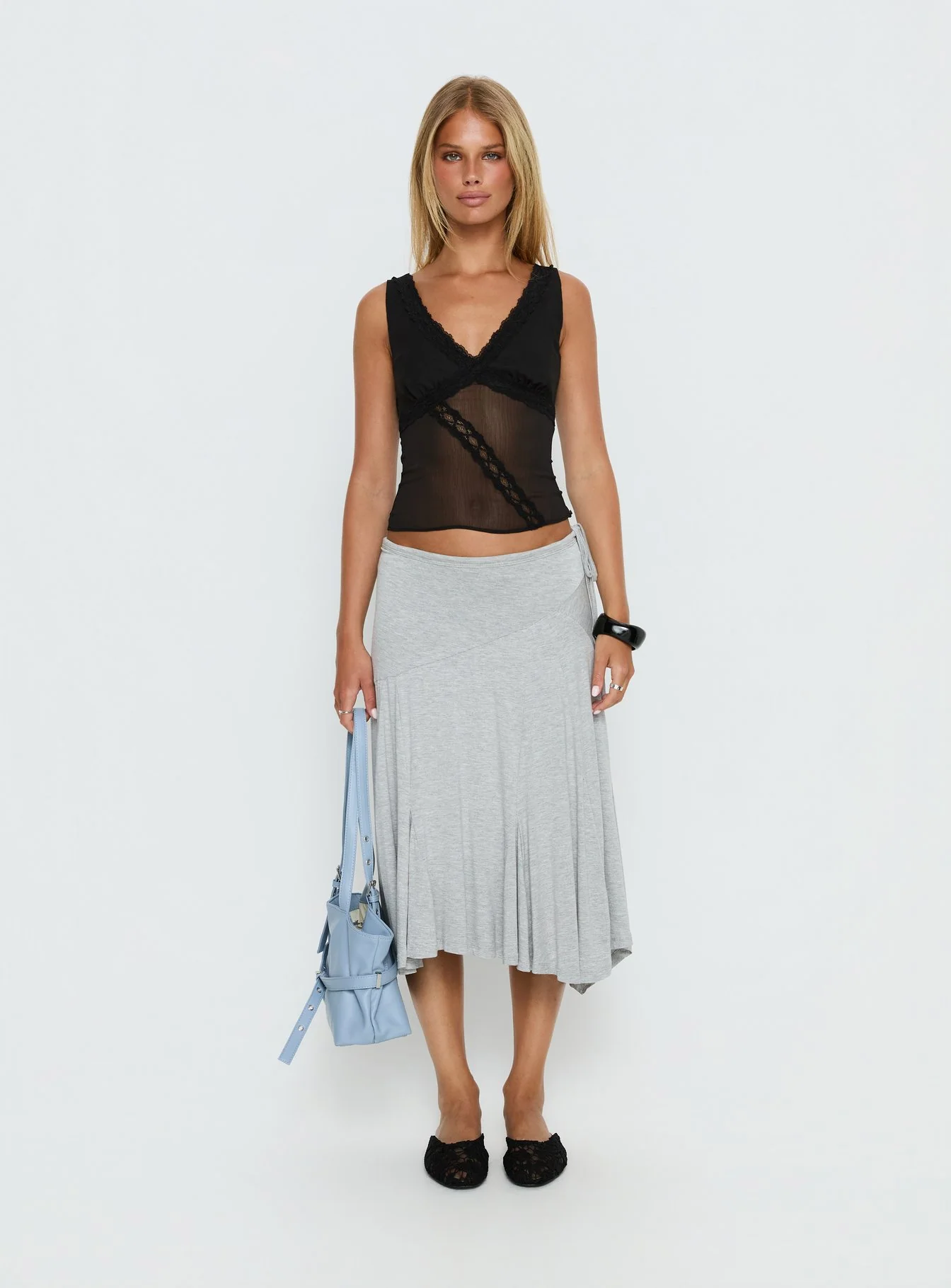No Place Like Home Lace Trim V-Neck Top Black