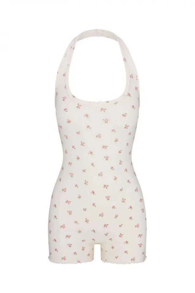 SKIMS Logo Pointelle Halter Onesie