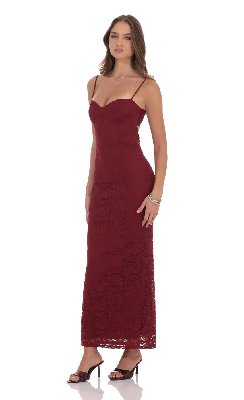 Lace Back Bow Maxi Dress in Burgundy - luluinthesky