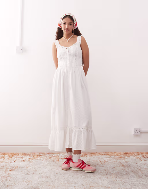 Miss Selfridge broderie milkmaid maxi dress in white