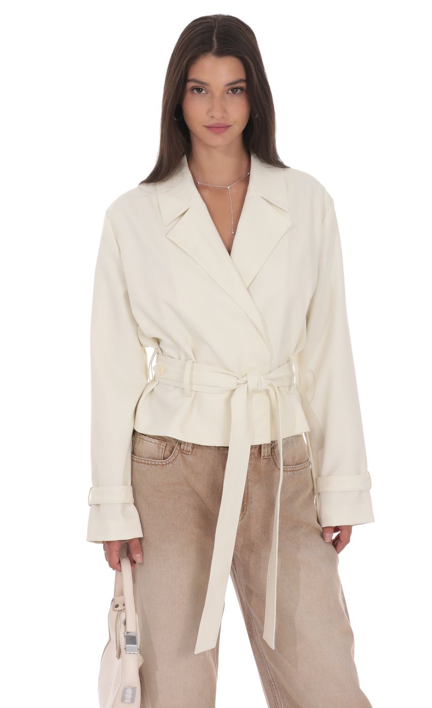 Belted Short Trench Coat in Ivory