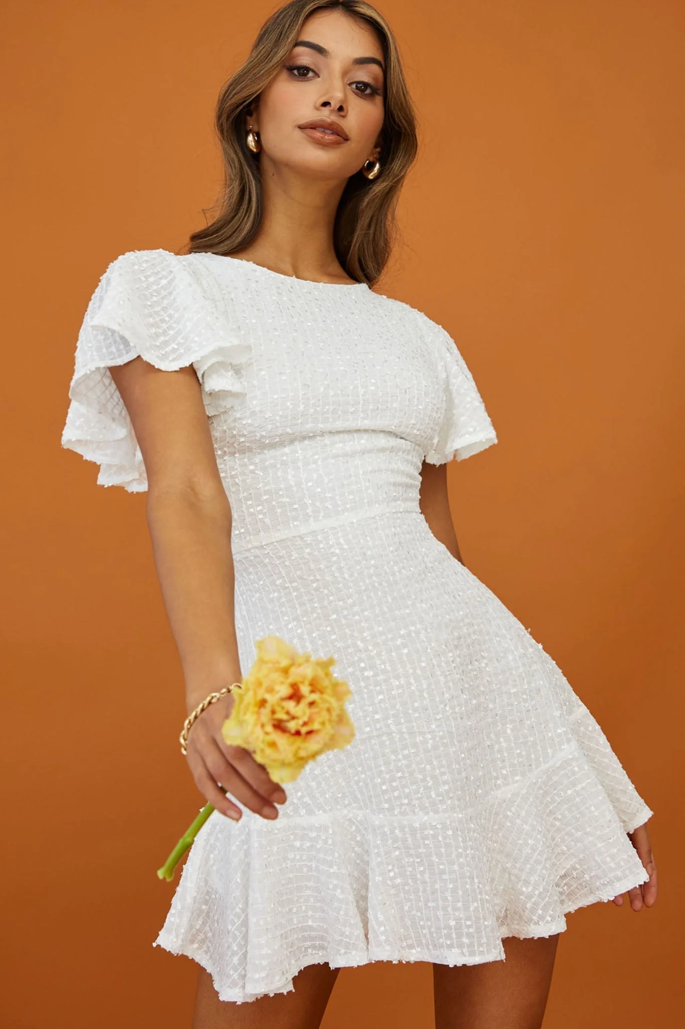 Isabelle Angel Sleeve Empire Dress White - luluinthesky