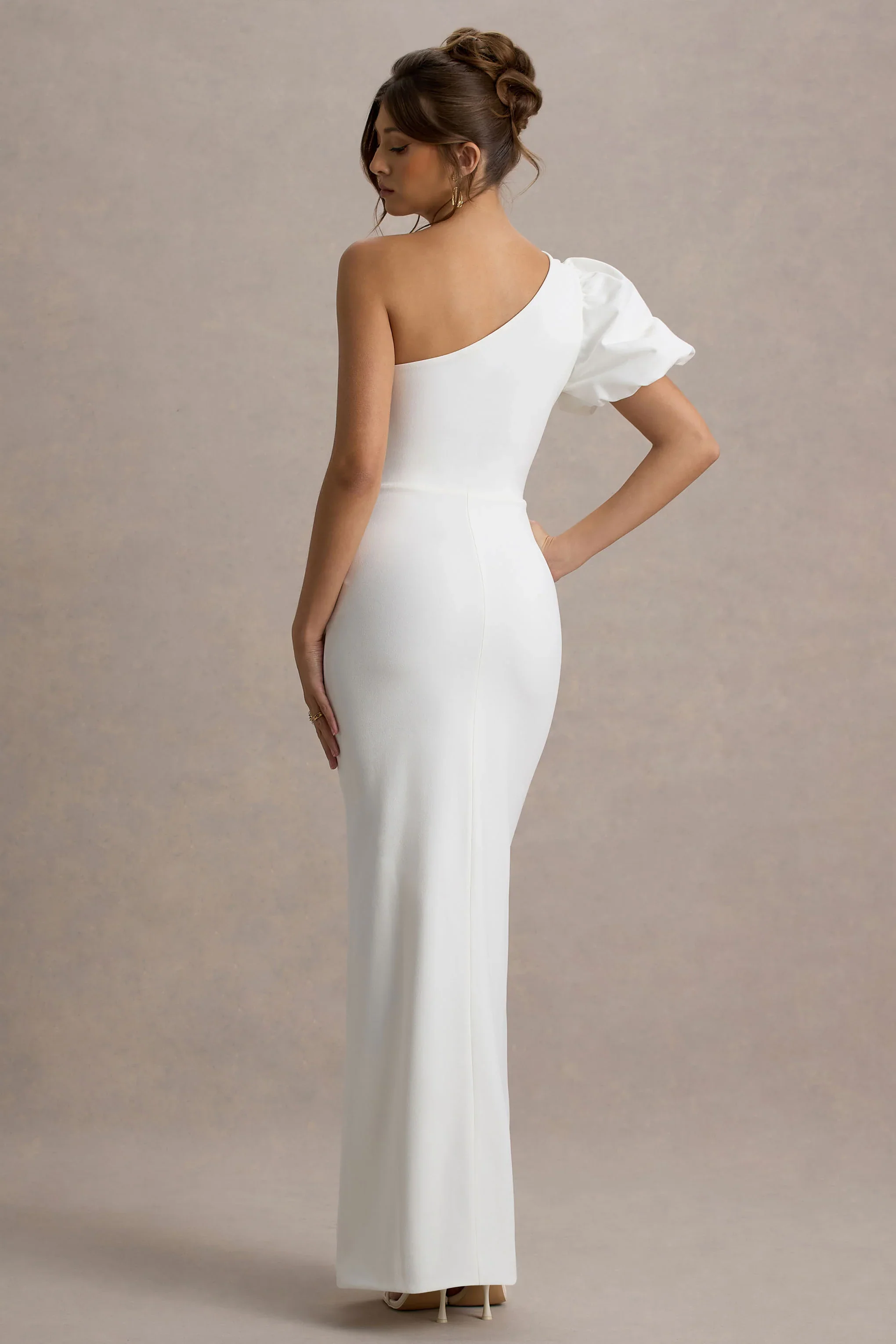 Vittoria | White Asymmetric Puff-Sleeve Split Maxi Dress