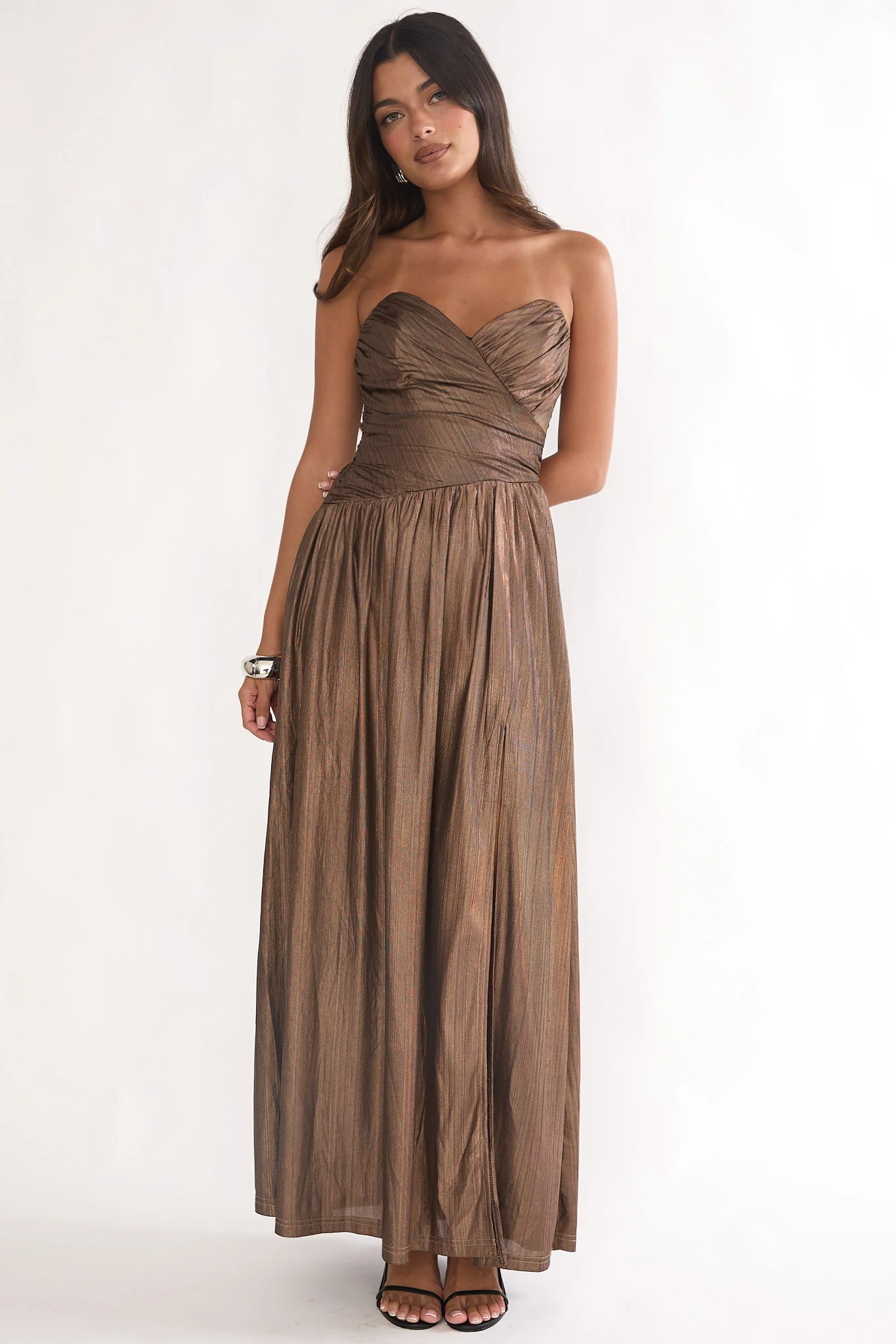 Marin Pointed Sweetheart Maxi Dress Gold - luluinthesky