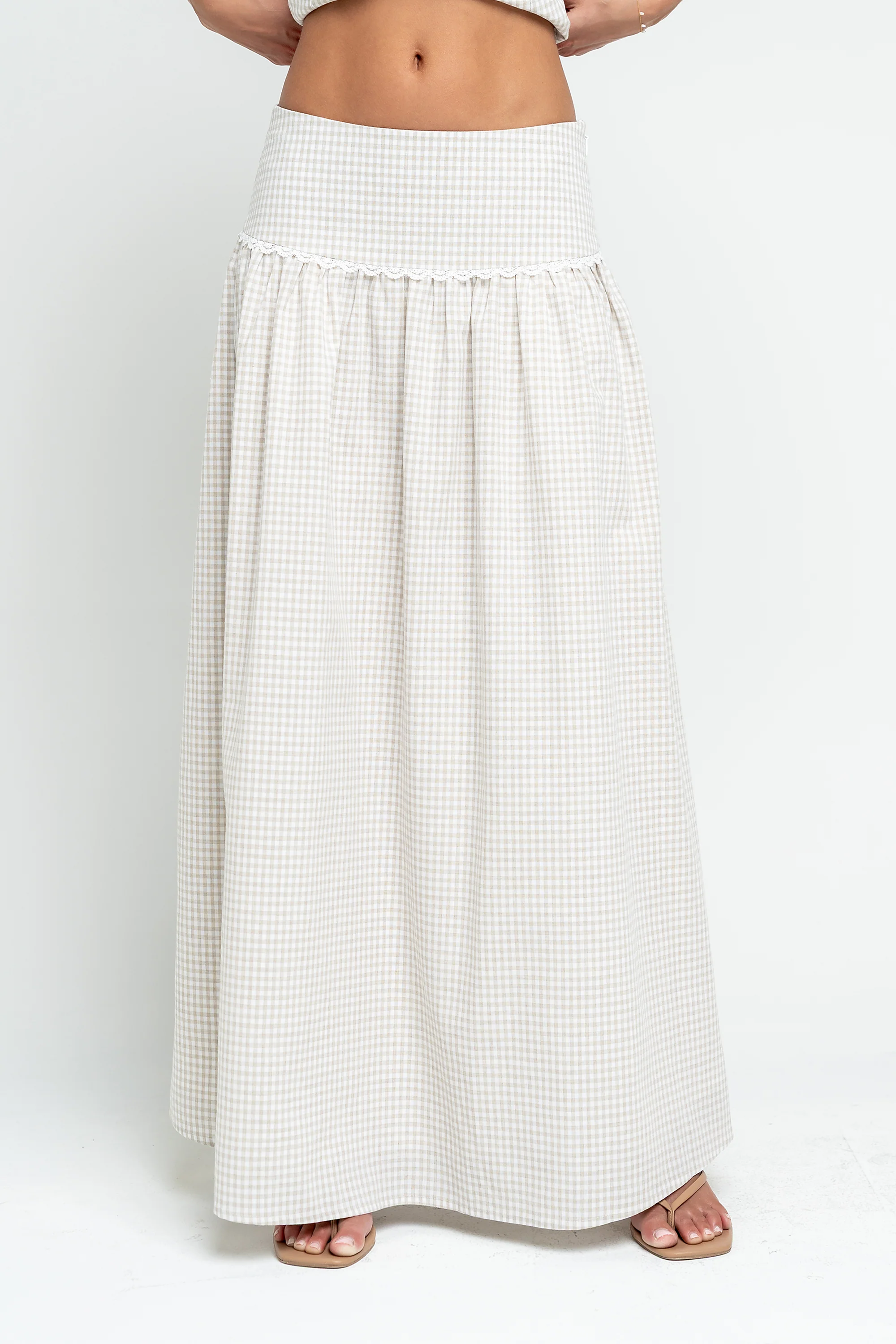 Kellie Gingham Skirt in Taupe - FINAL SALE