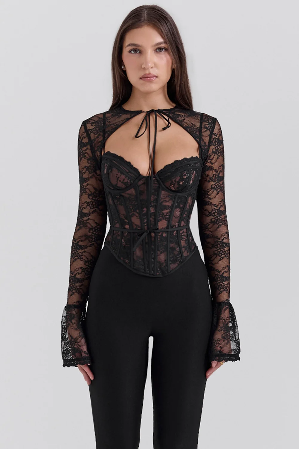 Black Lace Corset Top With Bolero