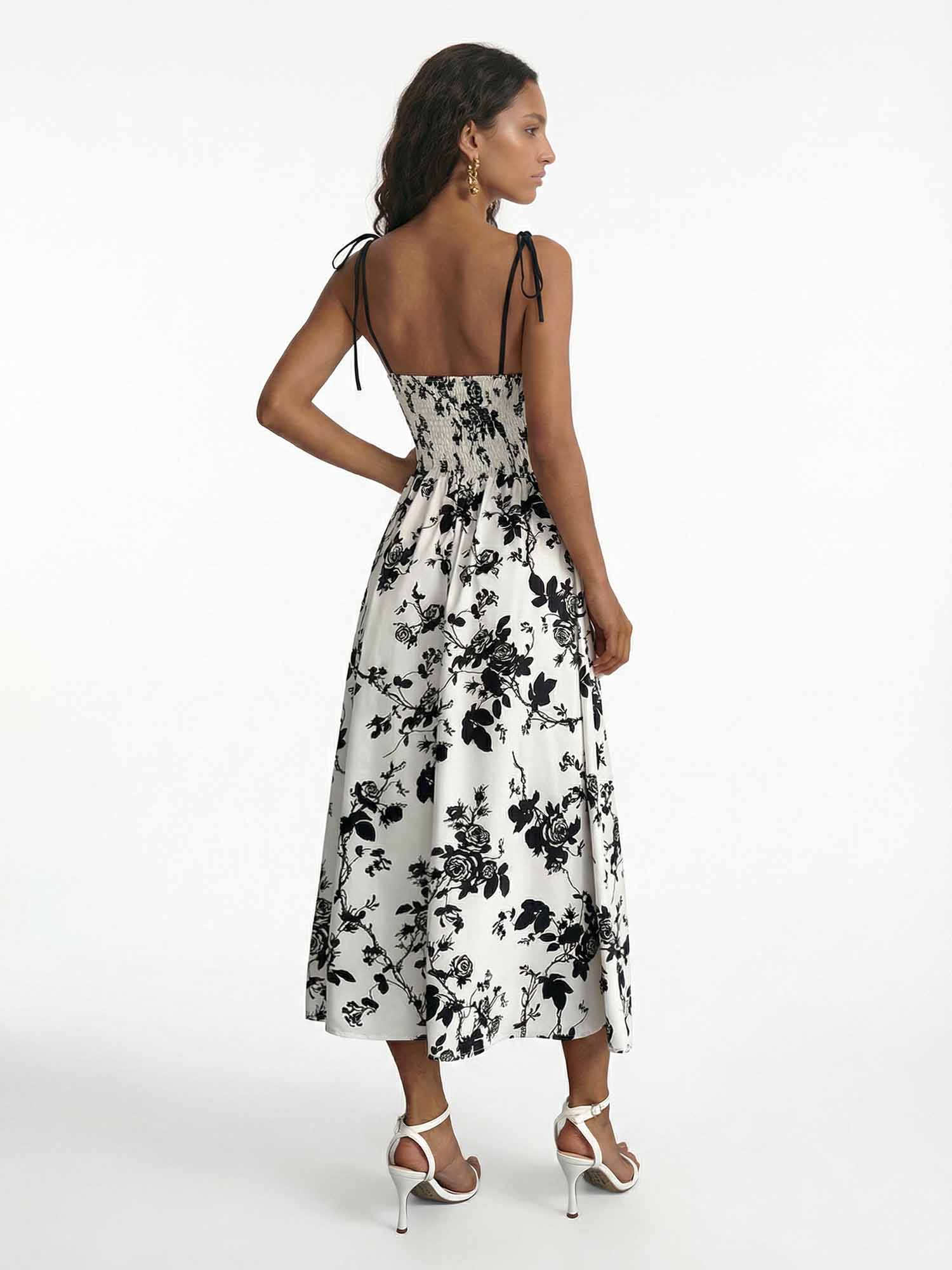 Monochrome Bloom Midi Dress