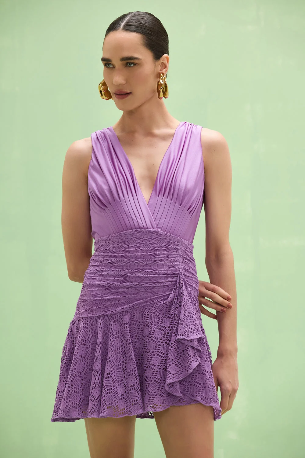 Sirena Mesh Plunge Mini Dress
