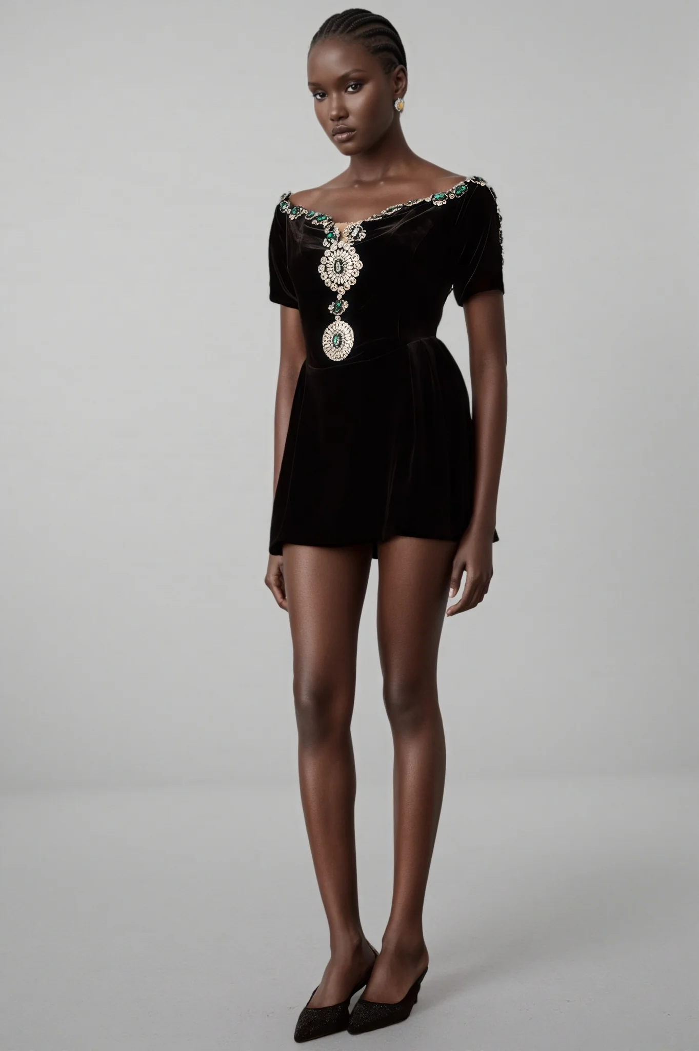 Ivy Black Velvet Embellished Mini Dress