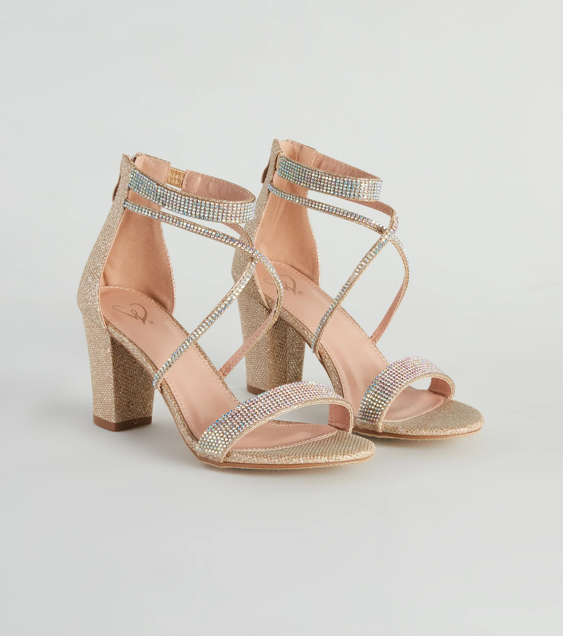 Glitter And Gleam Rhinestone Block Heels