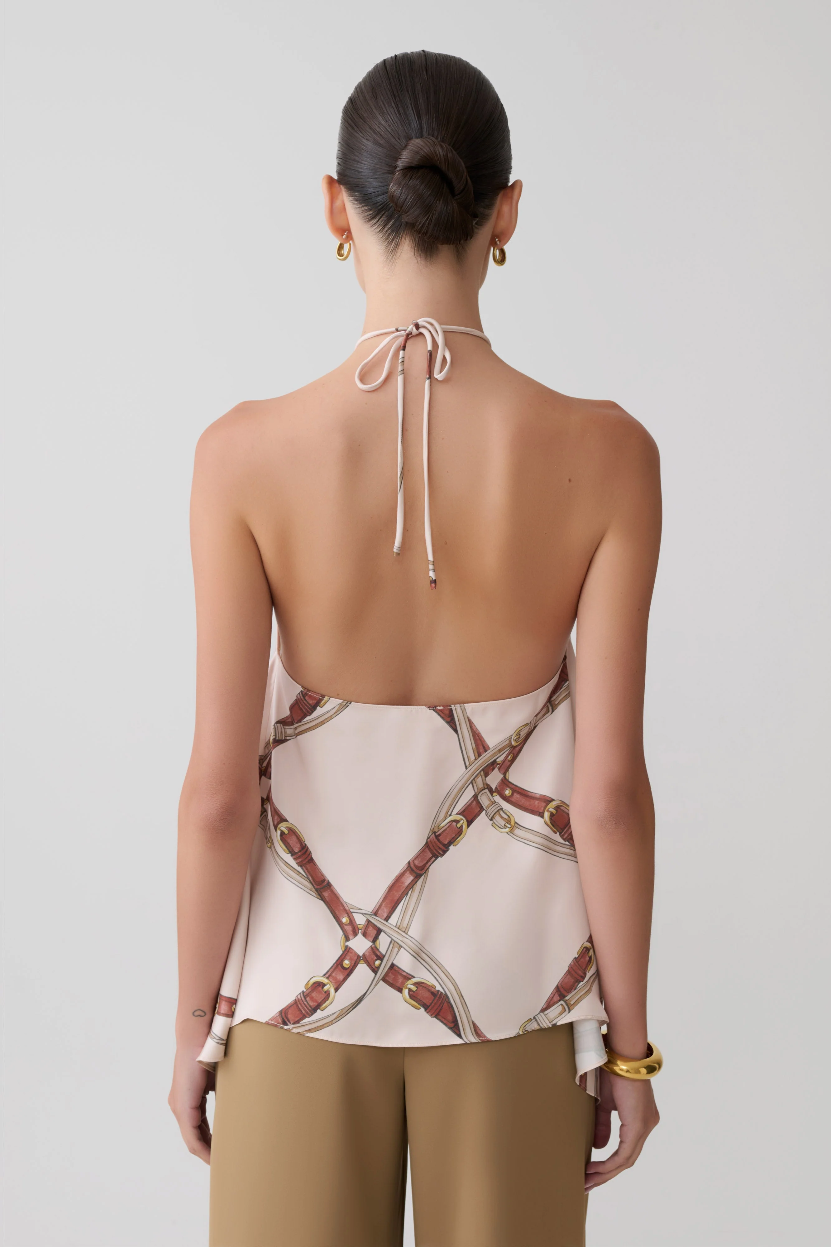 Adelaide Draped Satin Halter Top - Chain Print