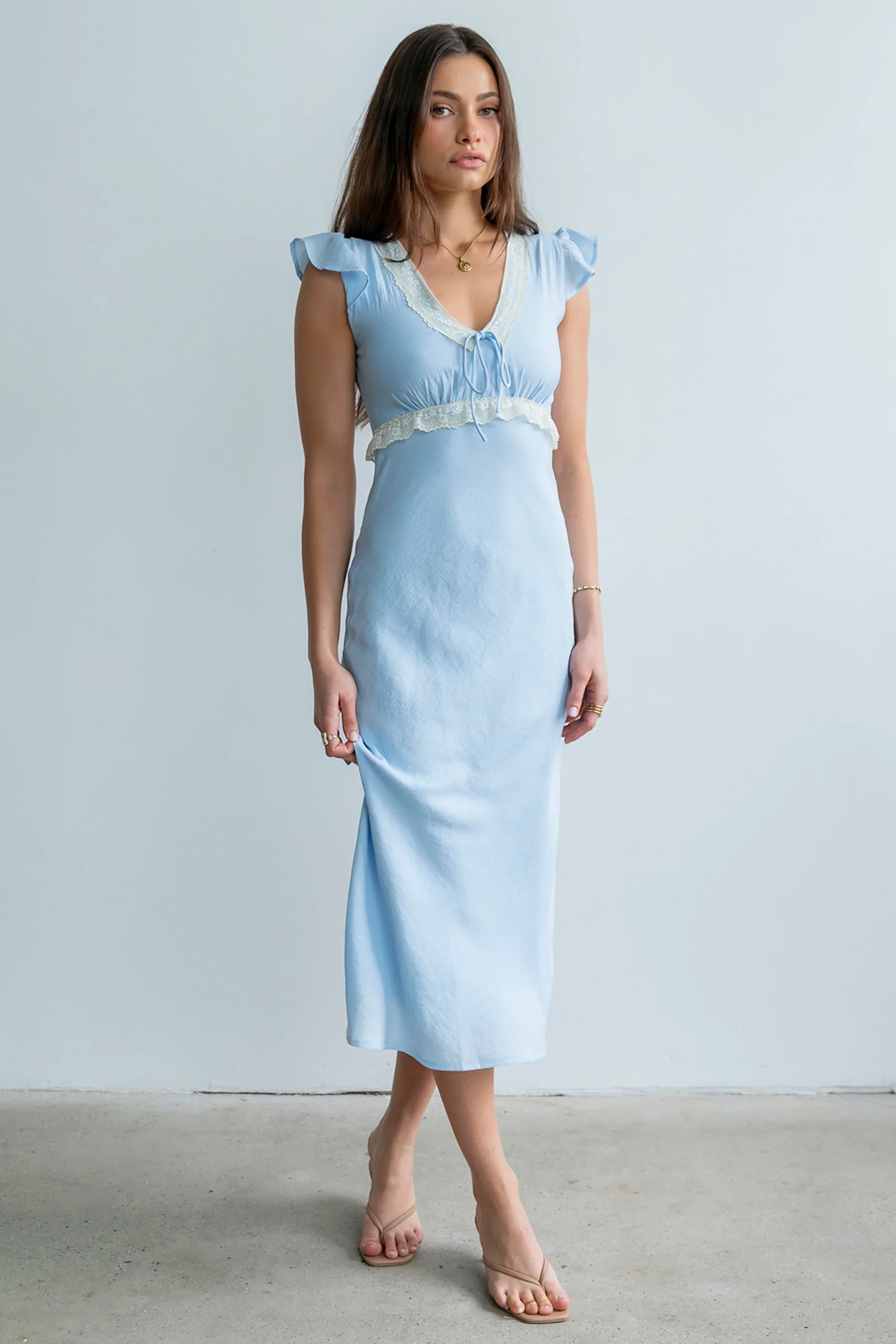 Jessica Lace Trim Maxi Dress in Blue