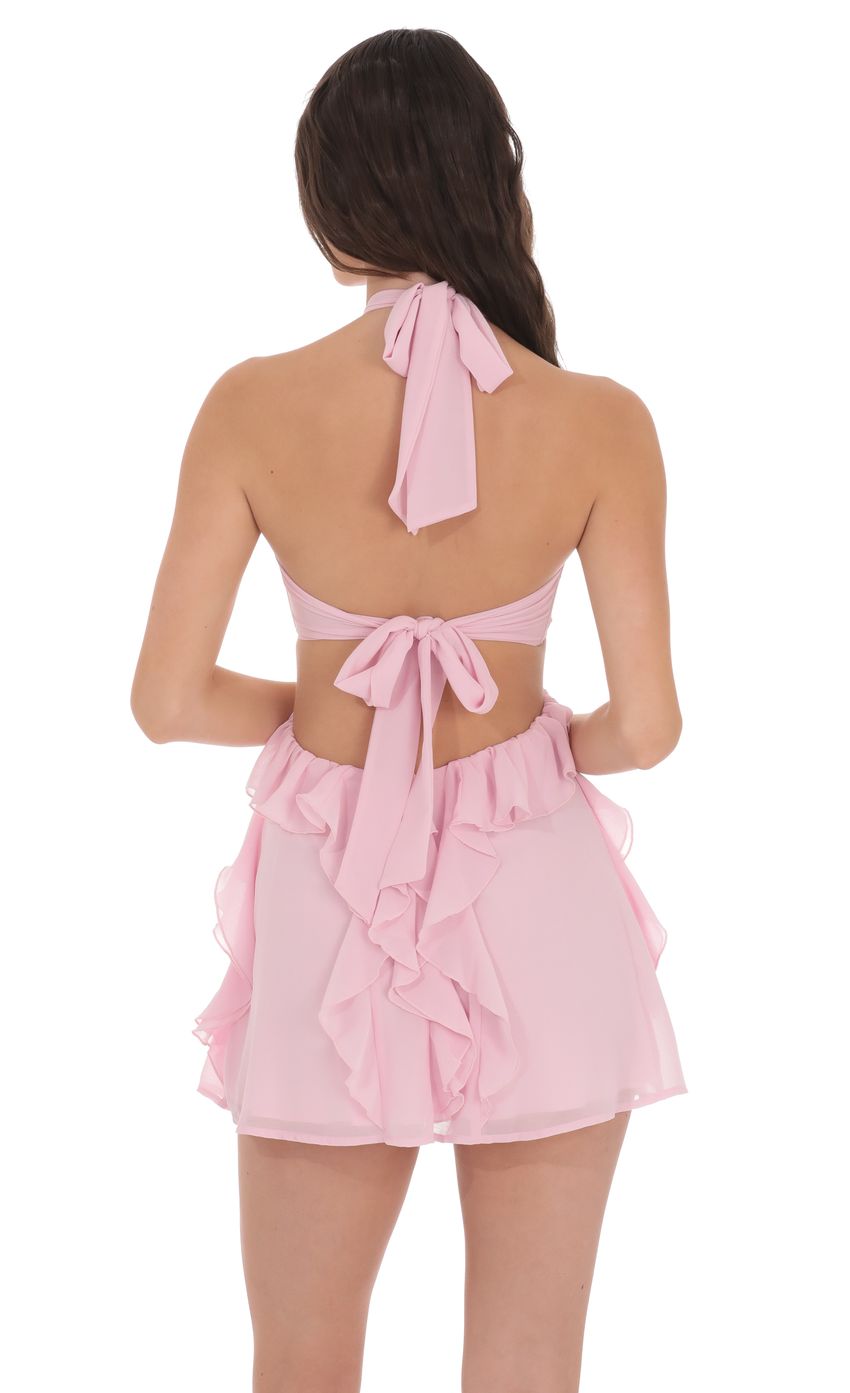 Chiffon Cutout Ruffle Dress in Pink