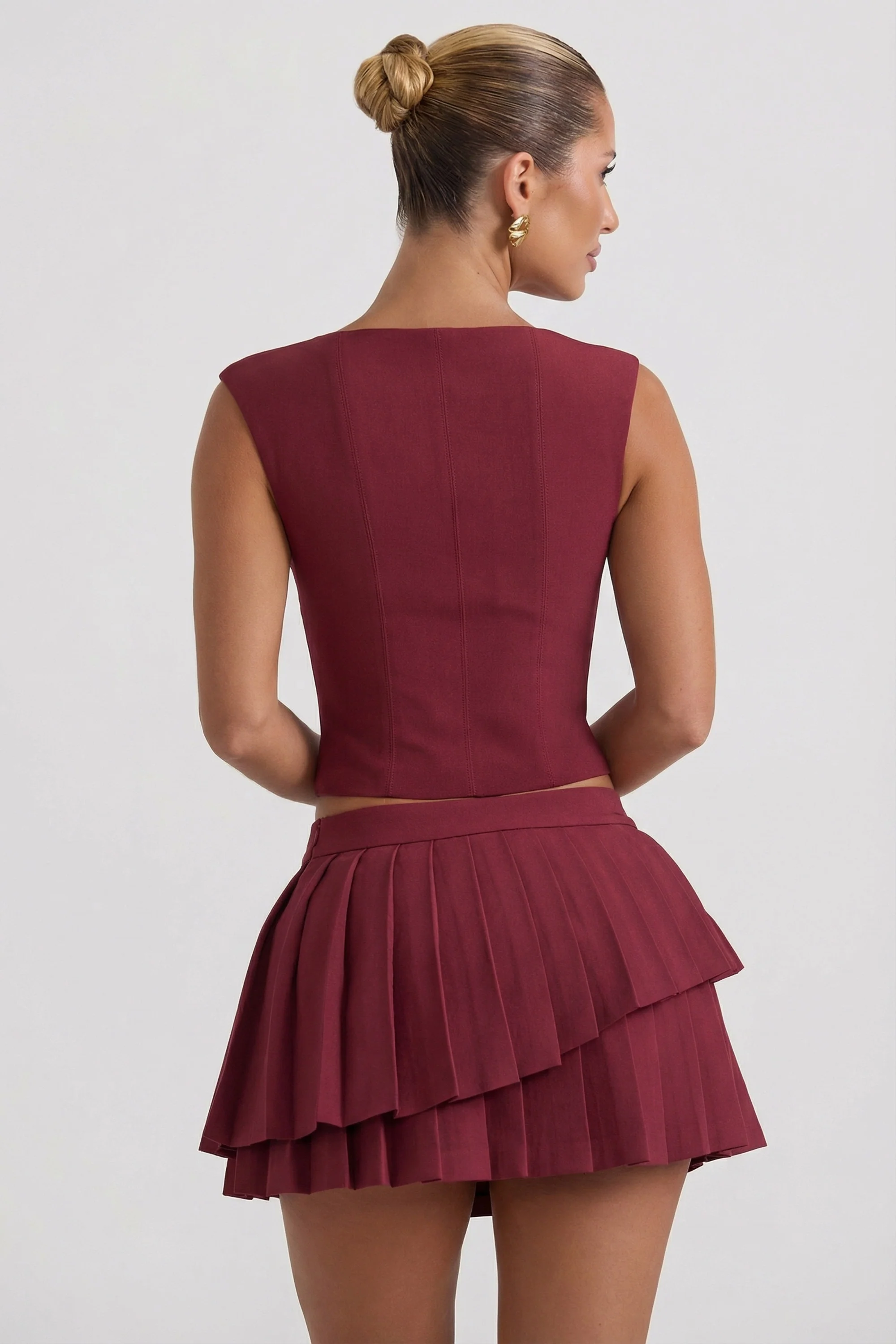 Open-Front Crop Top in Wine Red