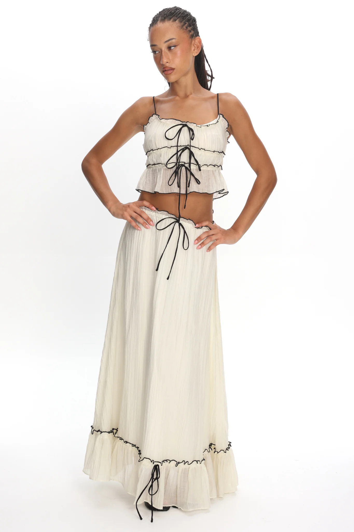 Maidens Tie Detail Overlock Maxi Skirt Cream