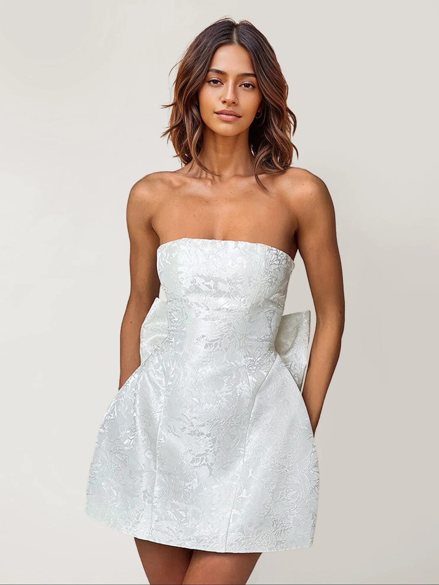 Jacquard Mini Dress with Bow