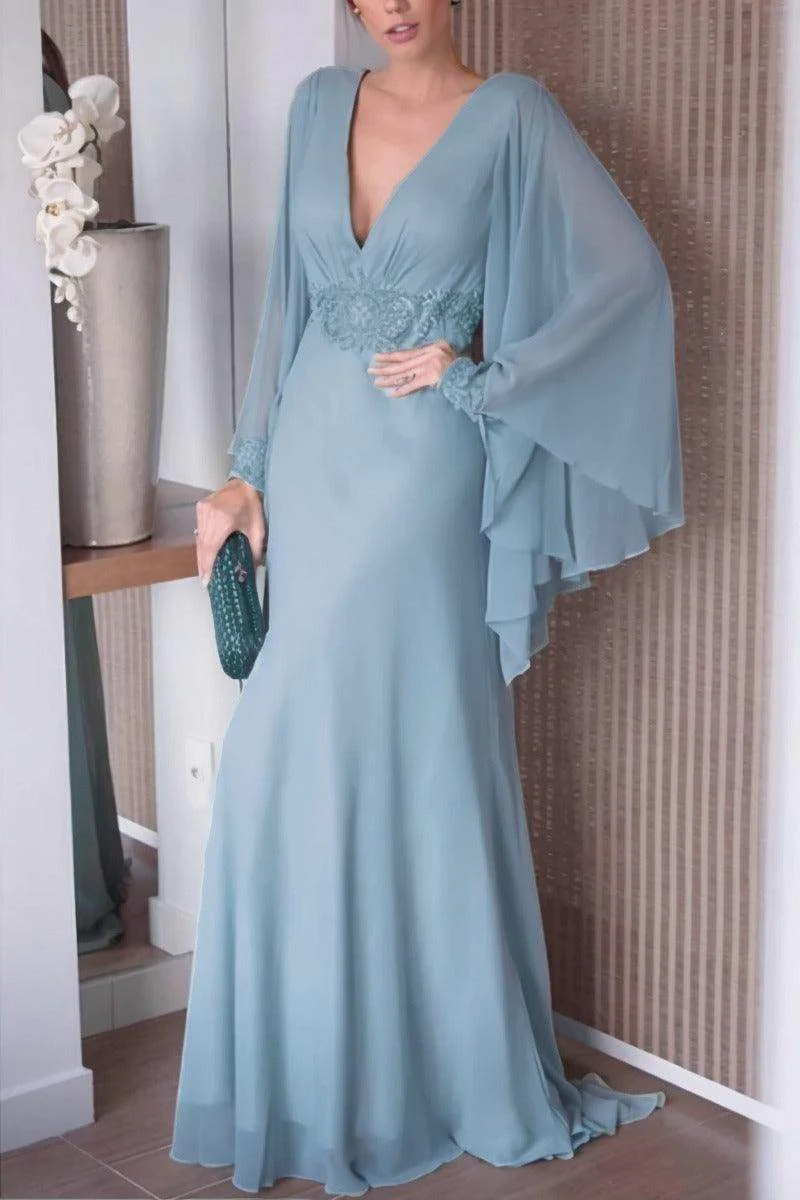 Sheath-Column Sweep-Brush Train Chiffon Mother Dress CM0077