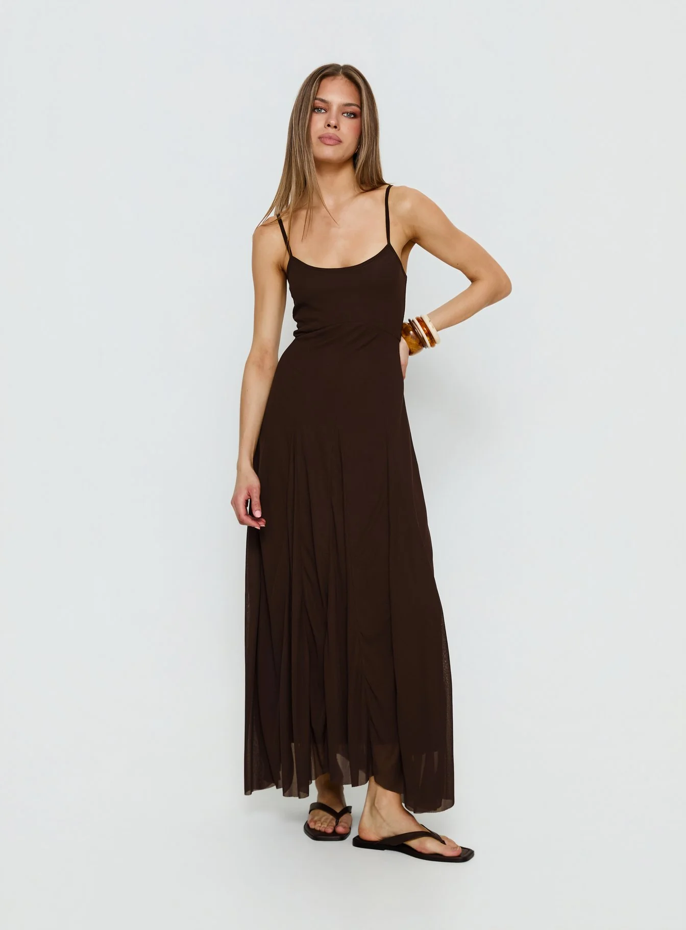 Janeira Pleat Maxi Dress Chocolate