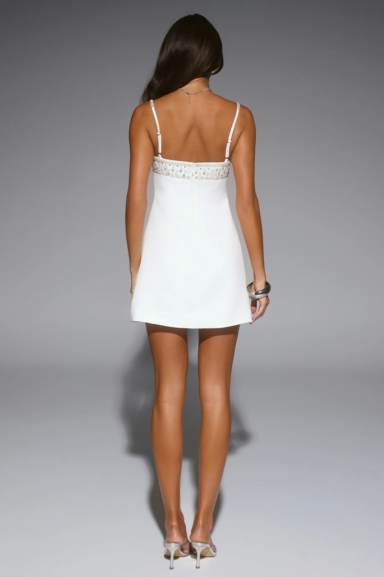Special Moments Satin Embellished Mini Dress White - FASHION NOB